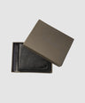 Black Leather Bifold Wallet with snap closure and ID flap