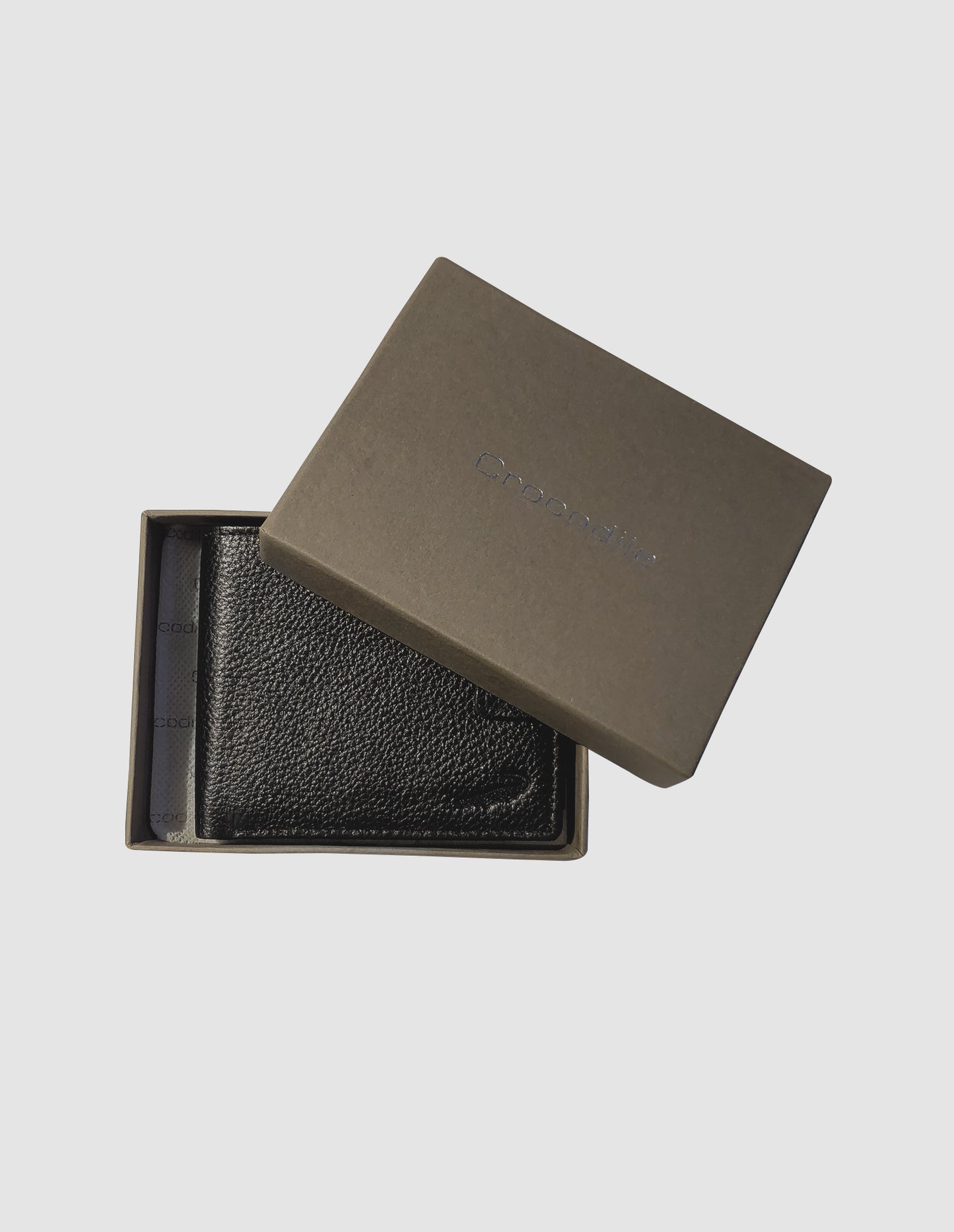 Black Leather Bifold Wallet with snap closure and ID flap