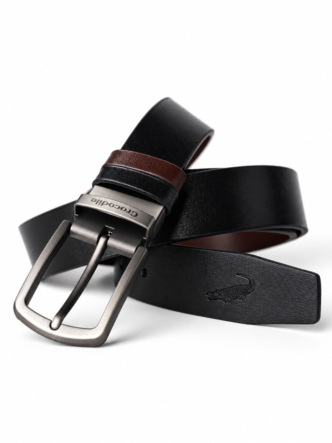 Pin Buckle Belt - Black/Maroon