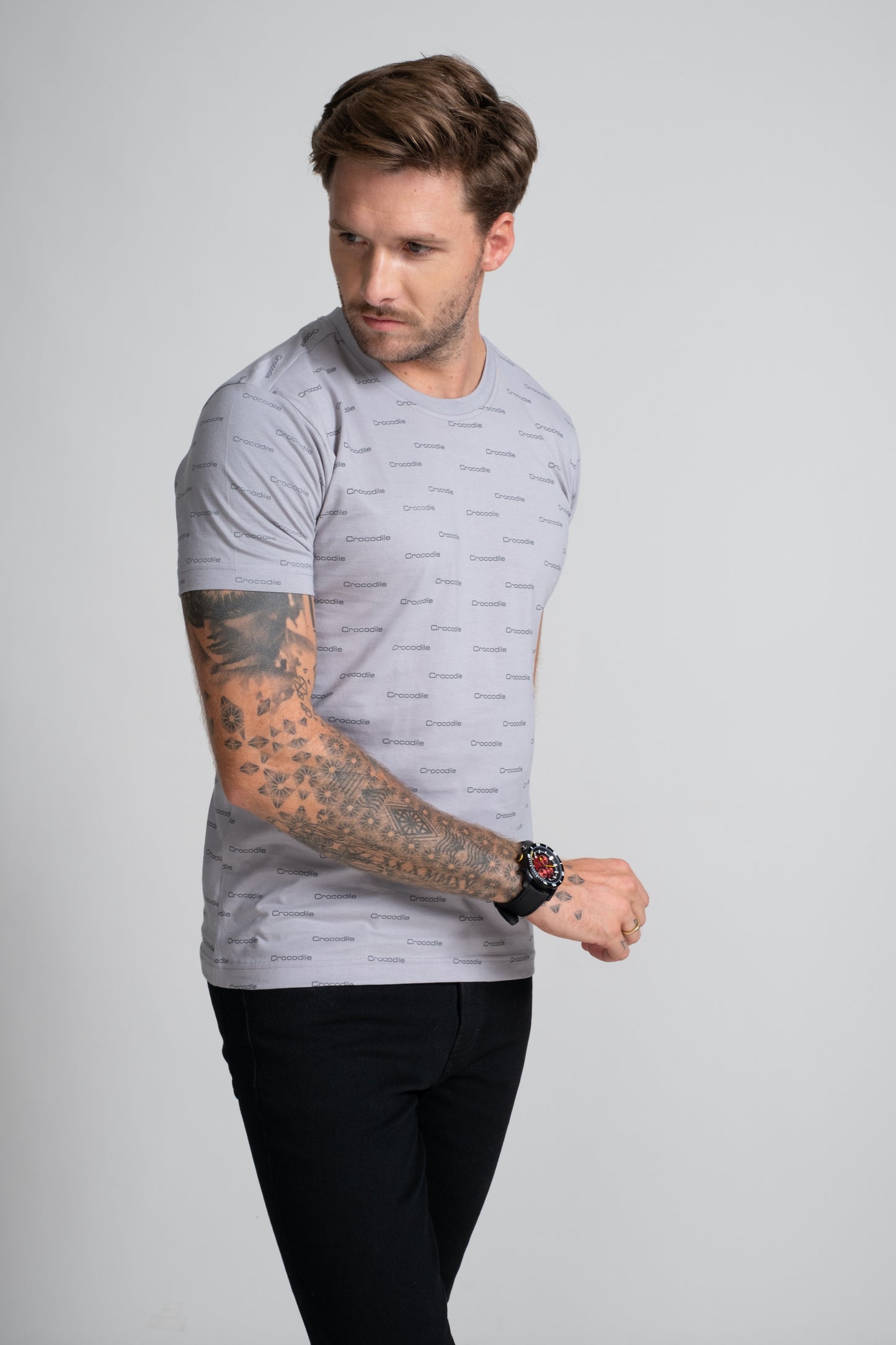 Slim Fit Short sleeves-CasualCrew Neck - Dapple Grey