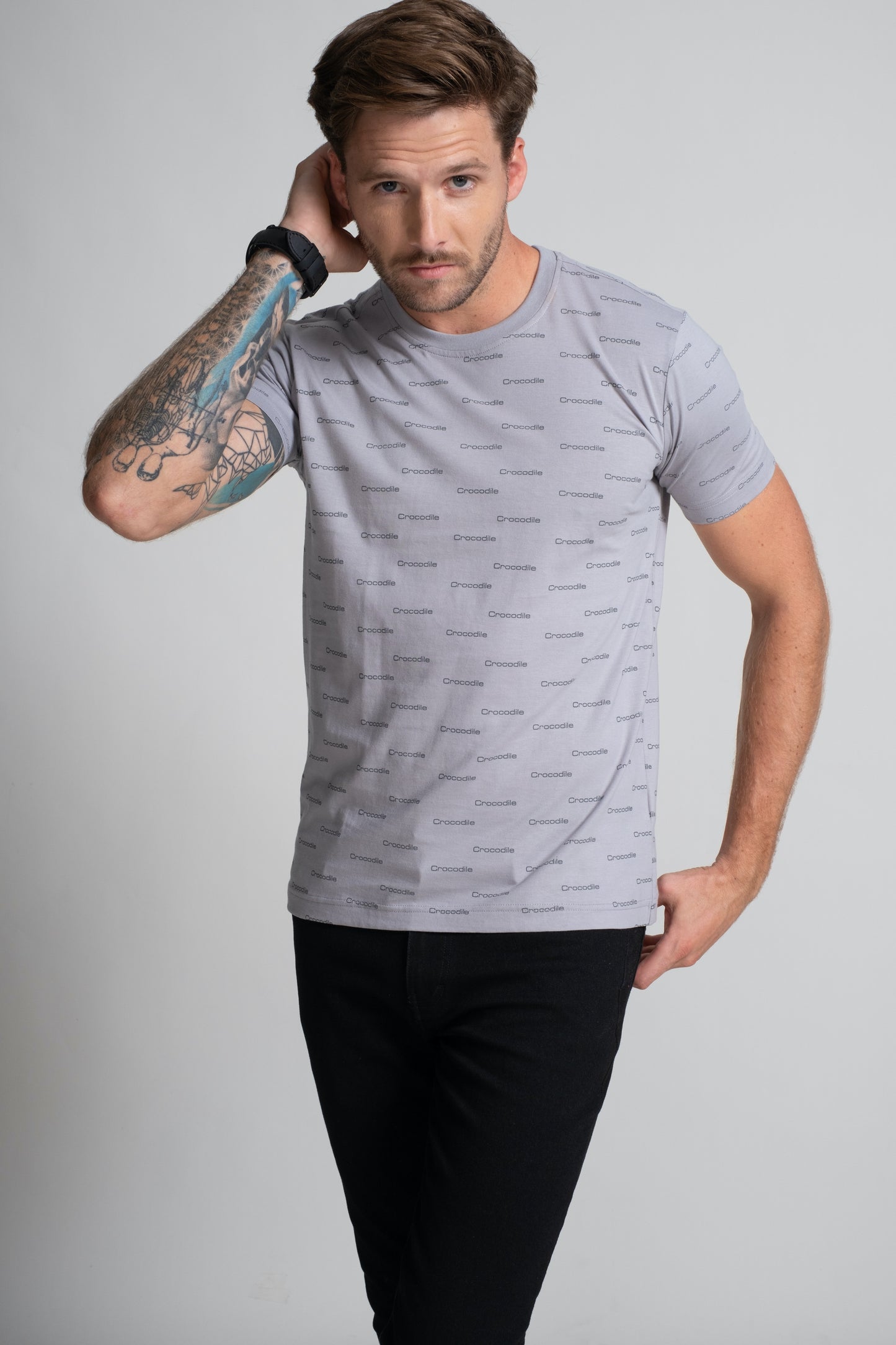Slim Fit Short sleeves-CasualCrew Neck - Dapple Grey