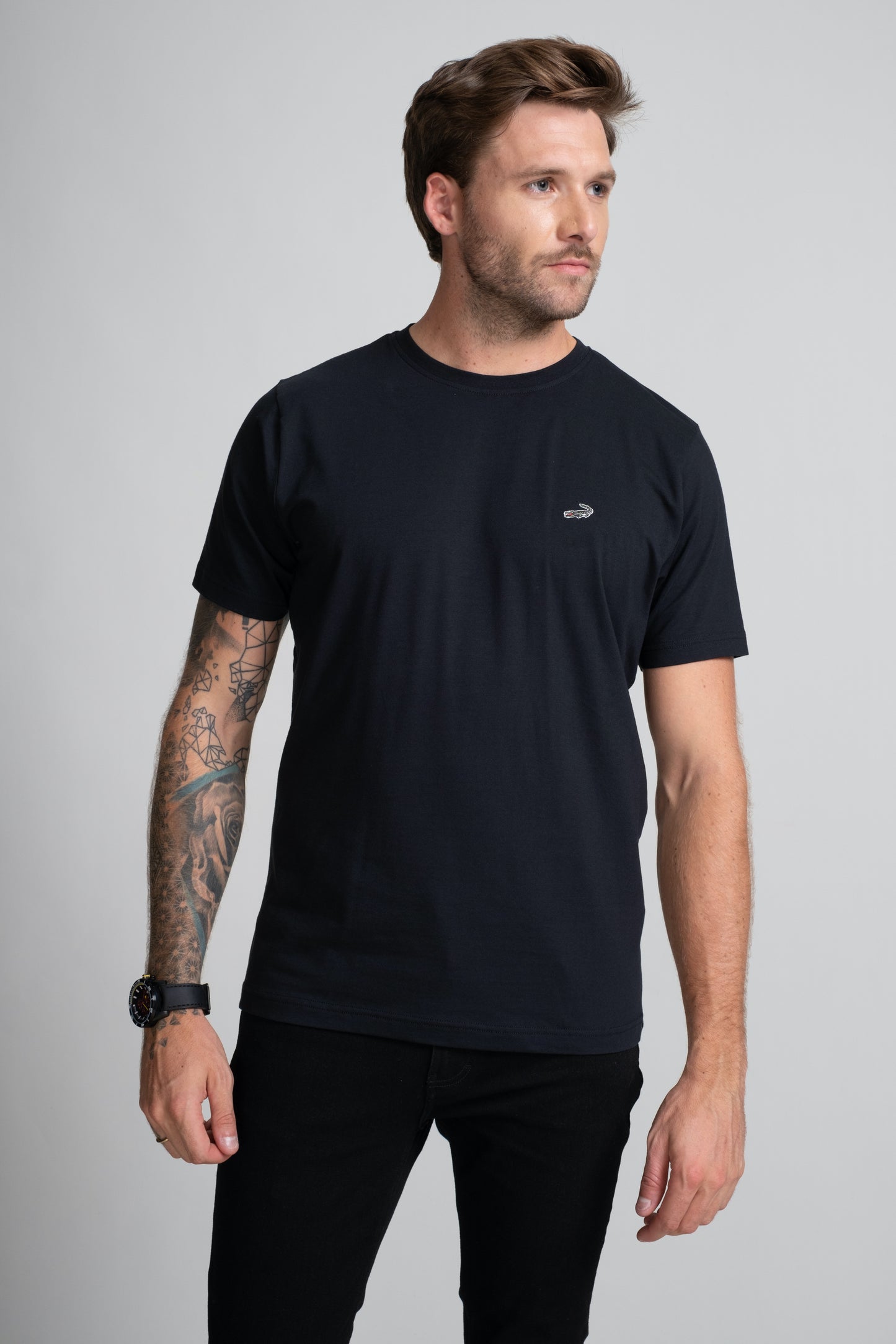 Classic Fit Short sleeves-CasualCrew Neck - Black Inck