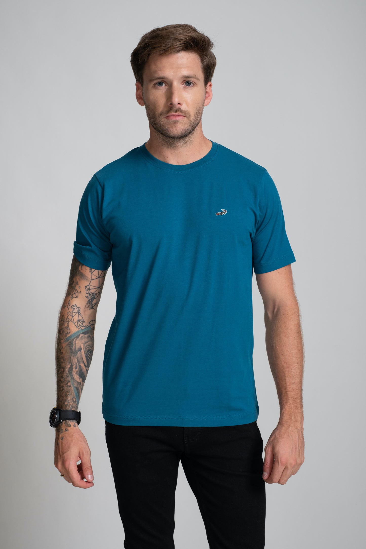 Classic Fit Short sleeves-CasualCrew Neck - Blue Faience