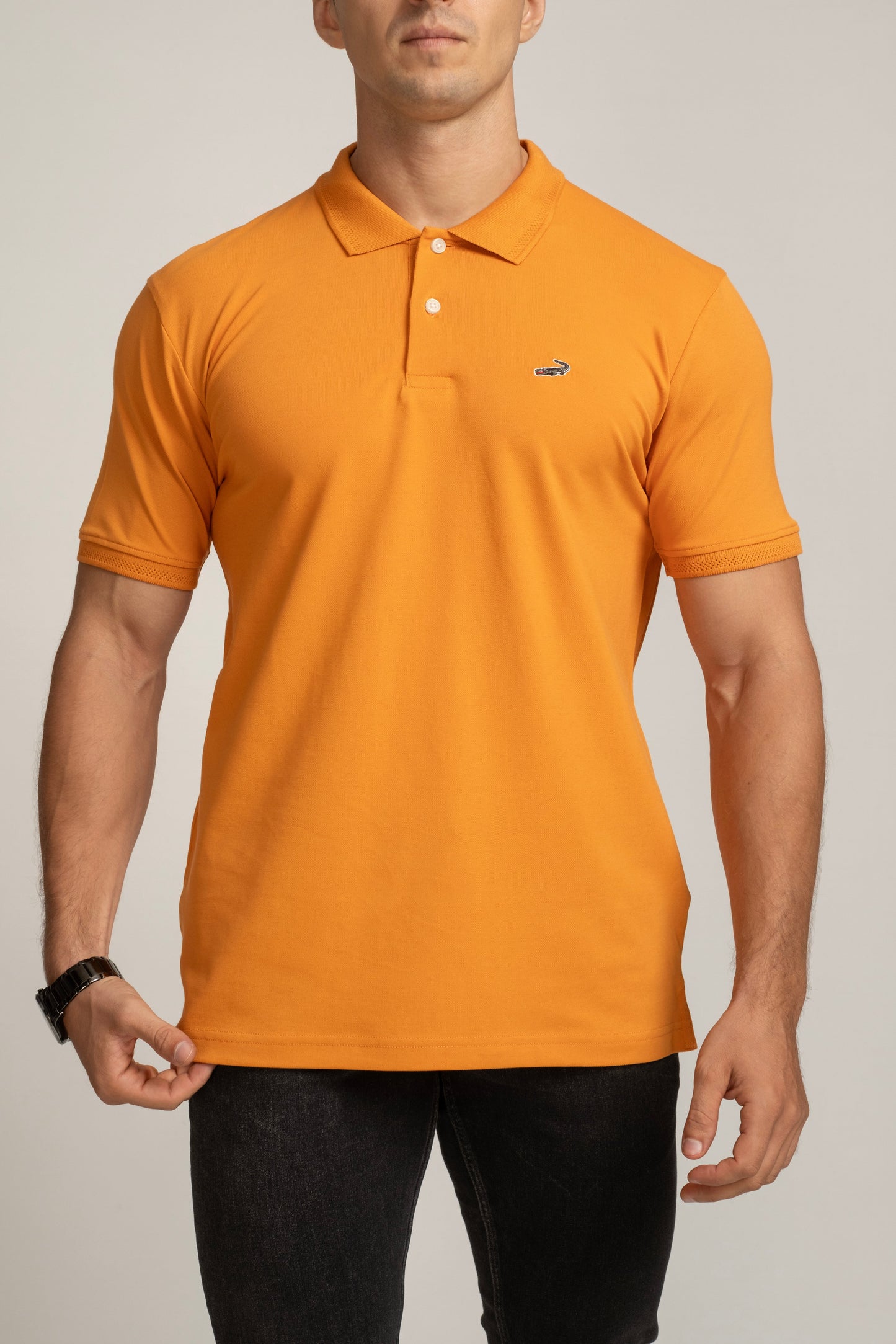 Crocodile Mens Supima Polo Slim Fit HS T-Shirt Orange - Amberglow