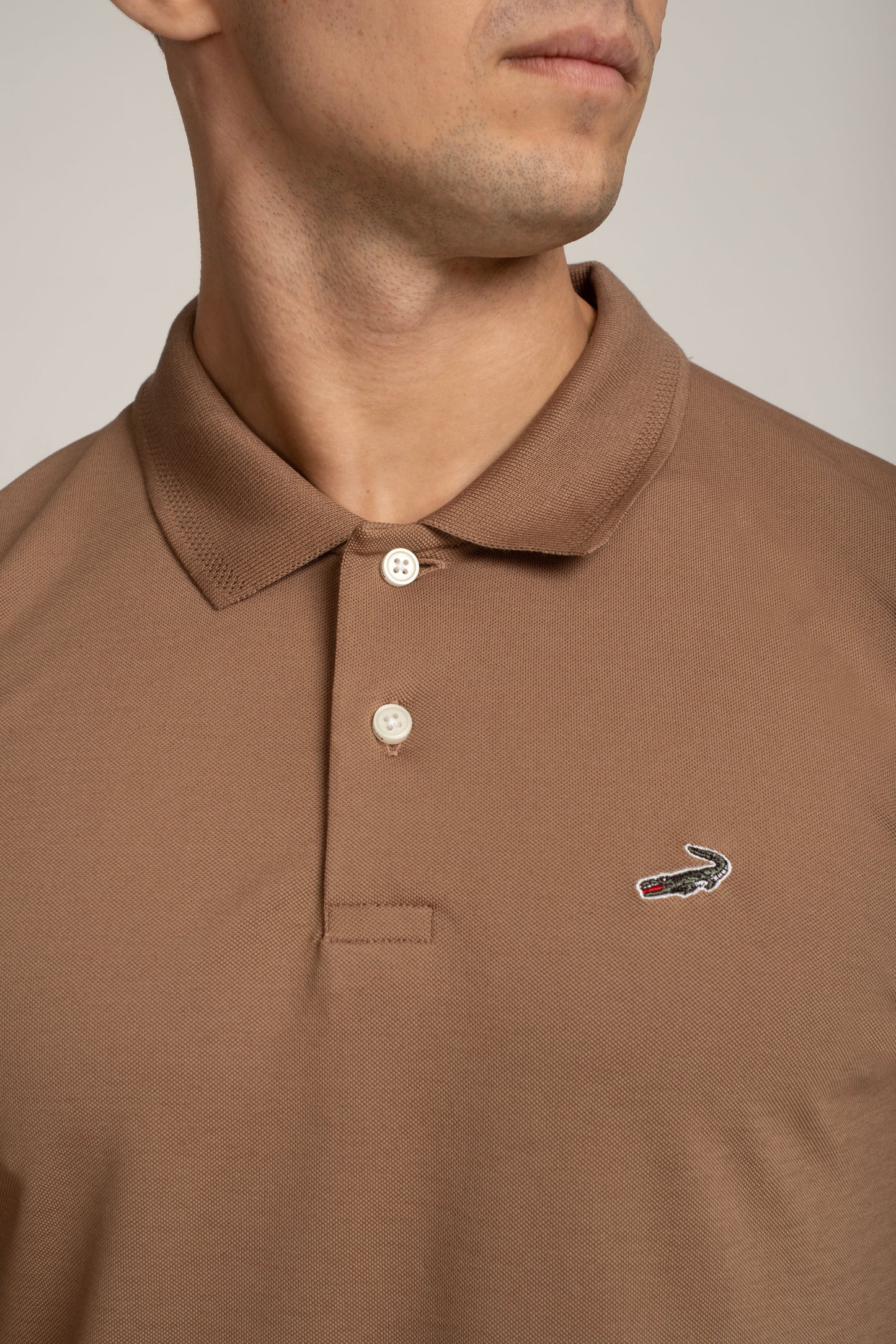Crocodile Mens Supima Polo Slim Fit HS T-Shirt Brown - Amphora
