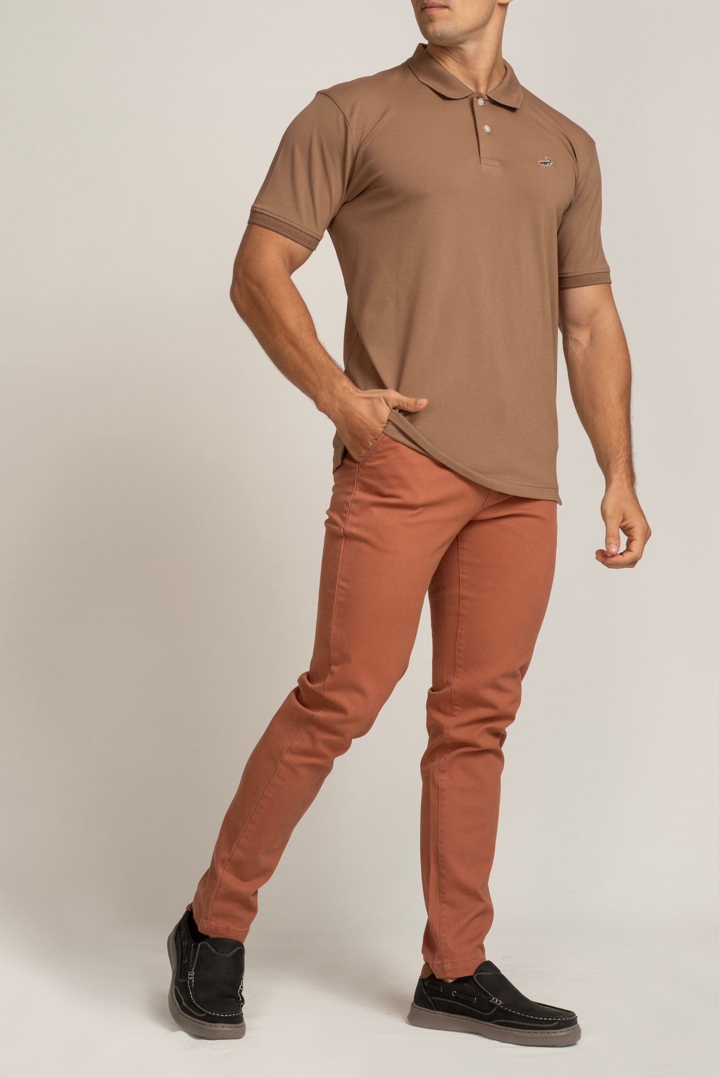 Crocodile Mens Supima Polo Slim Fit HS T-Shirt Brown - Amphora