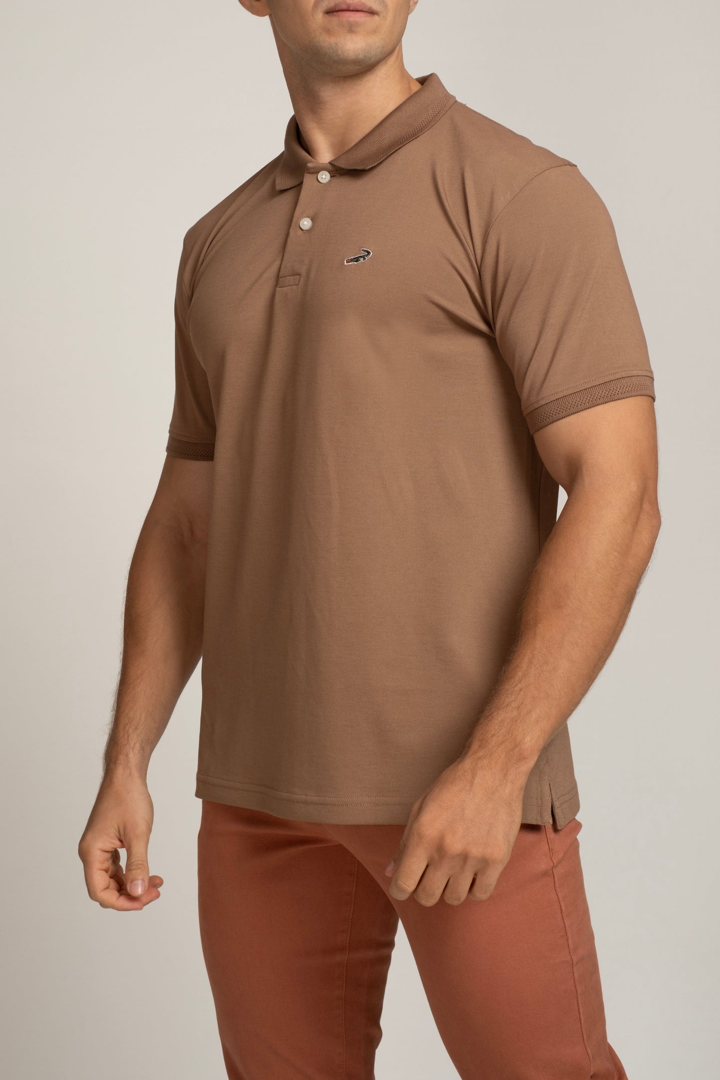 Crocodile Mens Supima Polo Slim Fit HS T-Shirt Brown - Amphora
