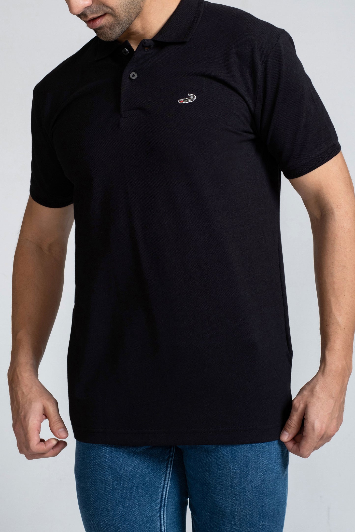 Crocodile Slim Fit Pima Cotton Black
