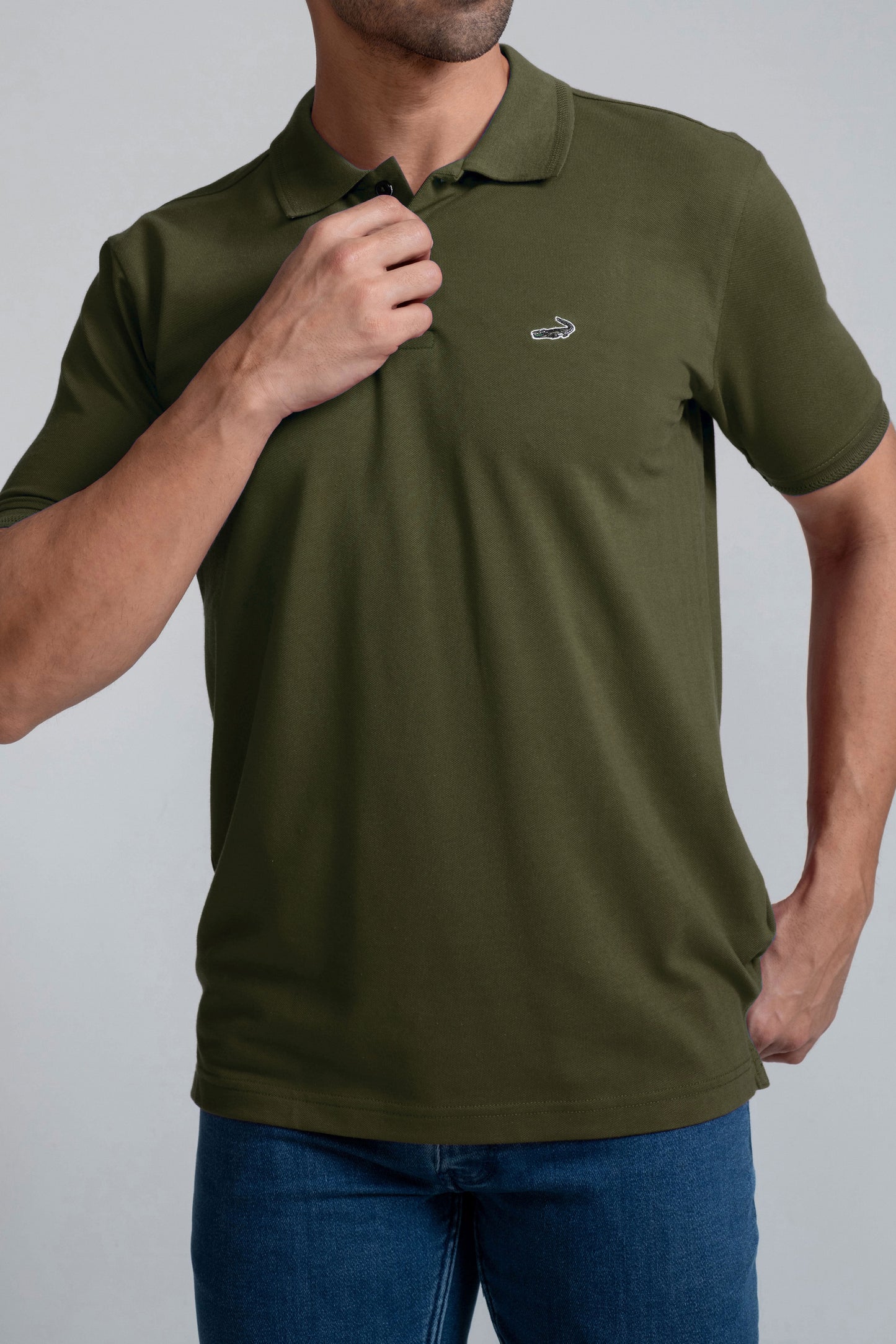 Crocodile Slim Fit Pima Cotton Green - Woodbine