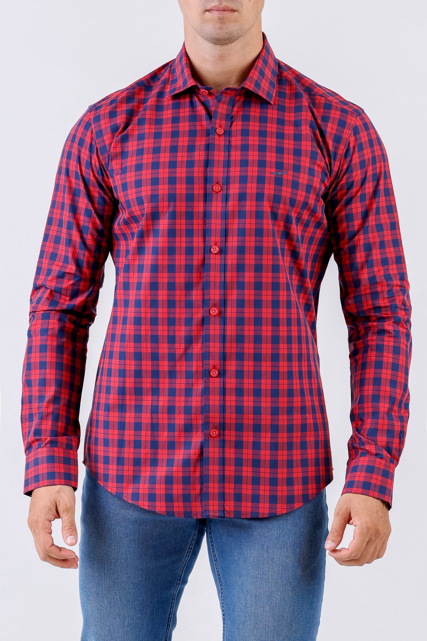 Crocodile Men Casual Checks Slim Fit Shirt - Red