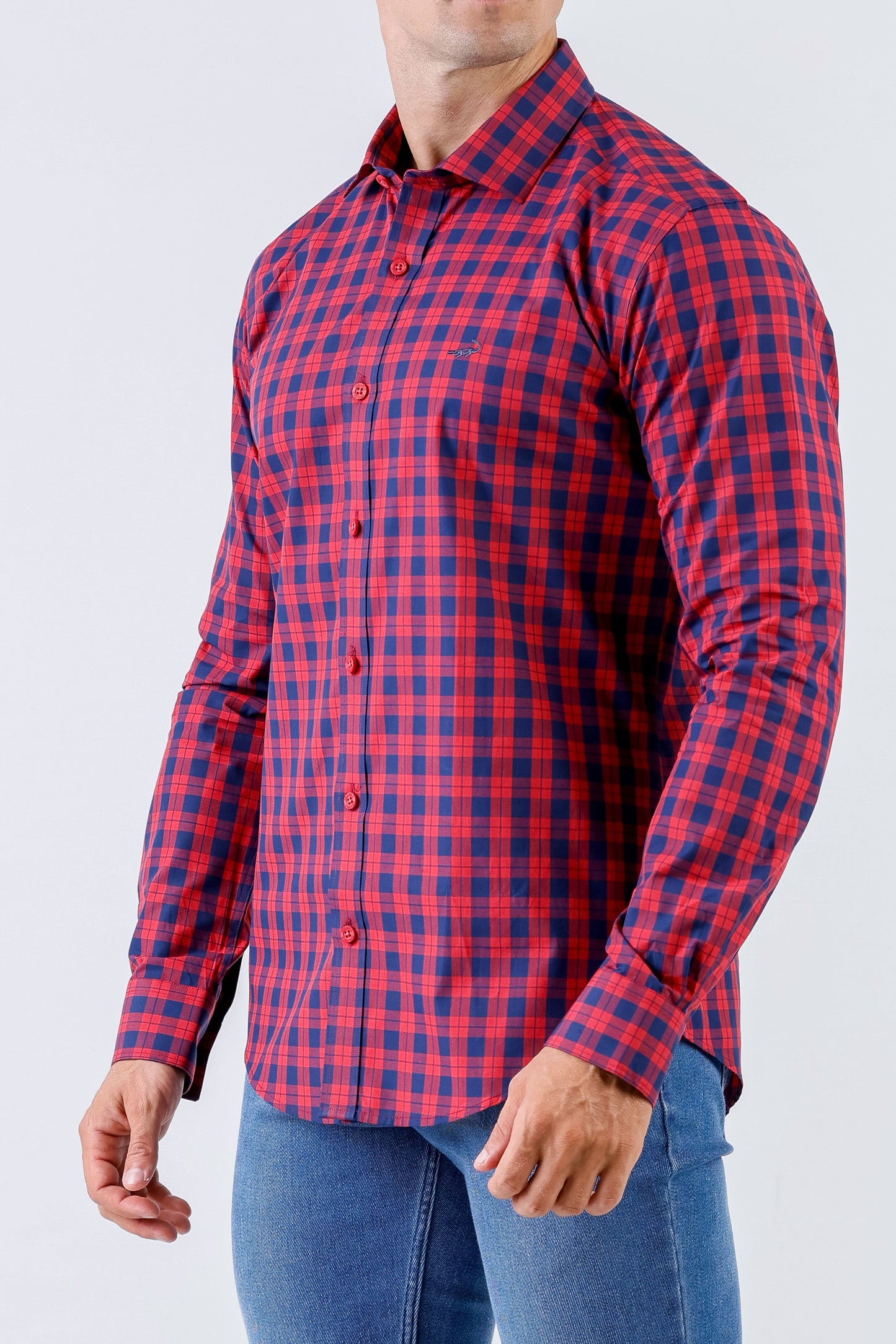 Crocodile Men Casual Checks Slim Fit Shirt - Red