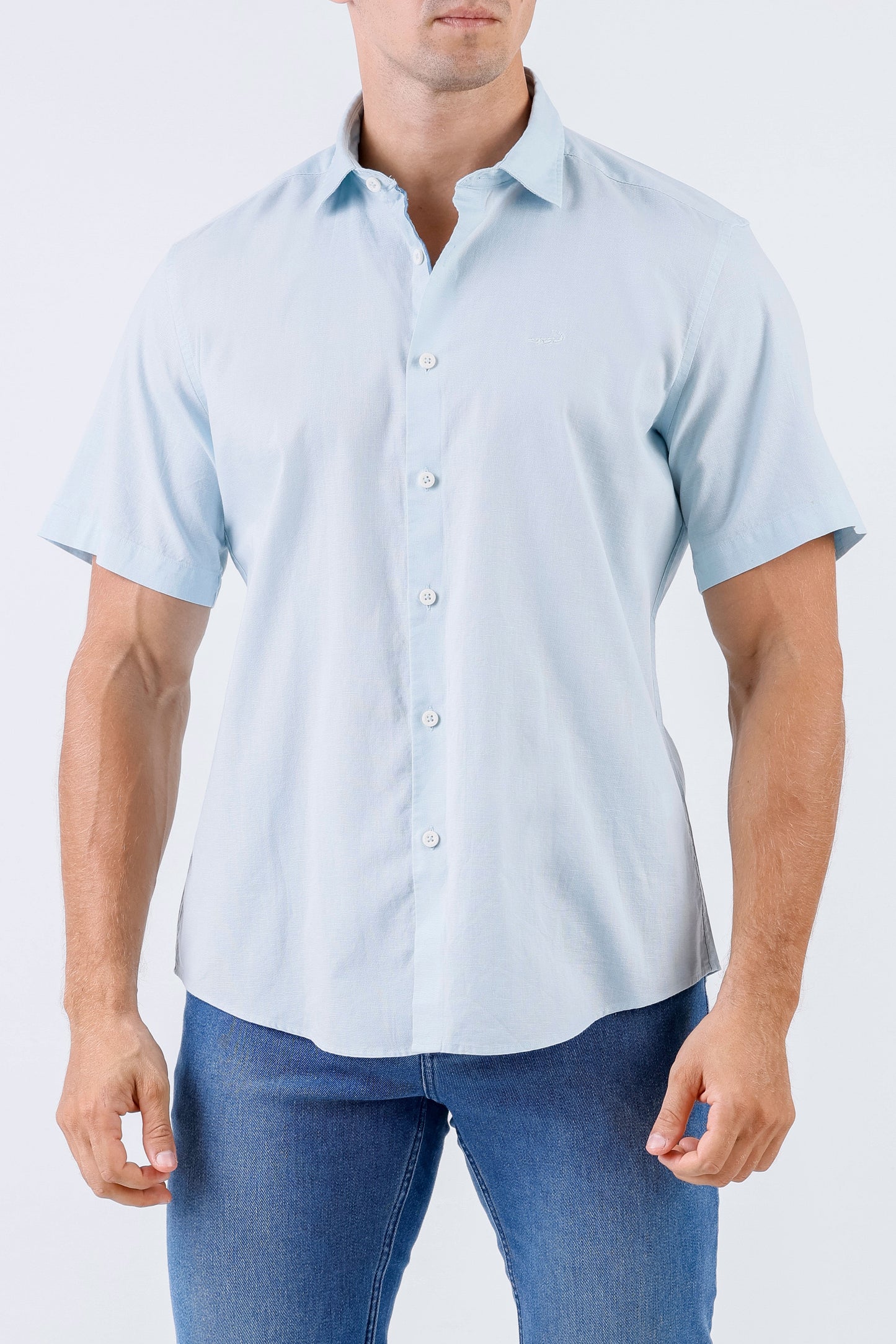 Crocodile Men Casual Plain Slim Fit Shirt - Petitfour Blue