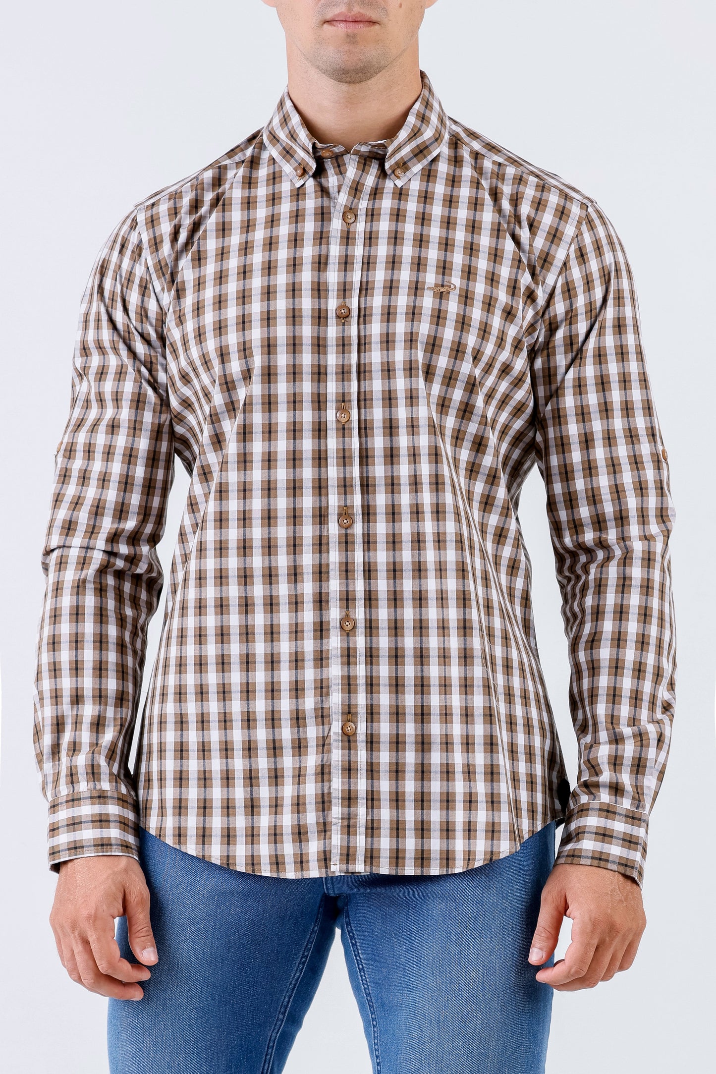 Crocodile Men Casual Checks Slim Fit Shirt - Brown Rawhide