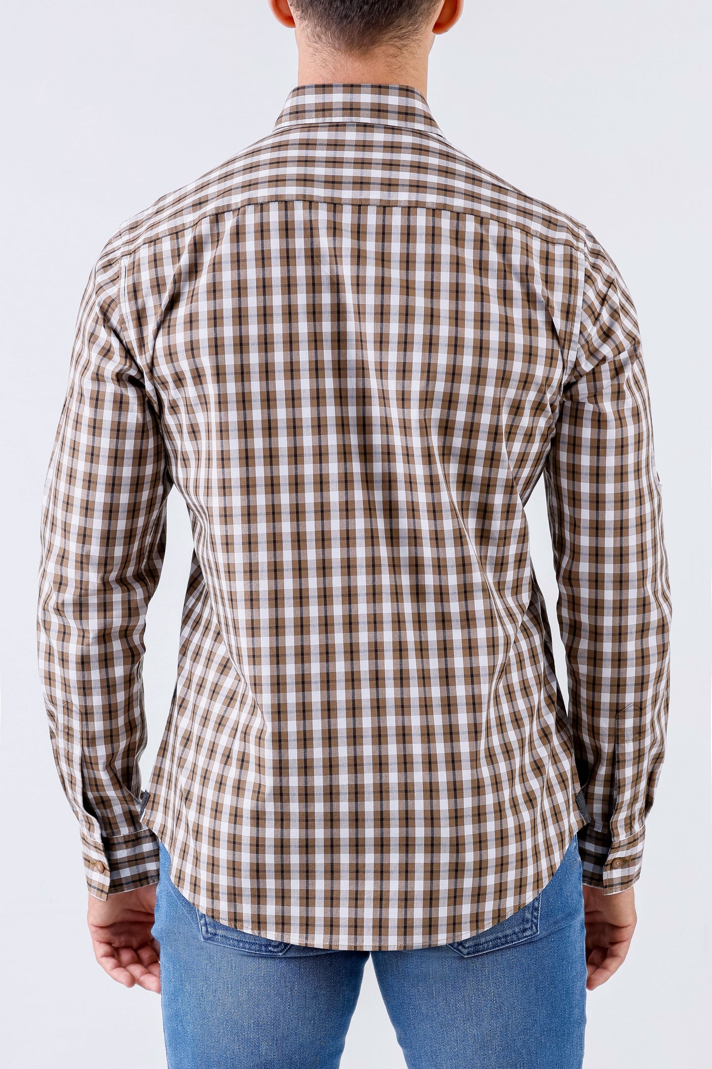 Crocodile Men Casual Checks Slim Fit Shirt - Brown Rawhide