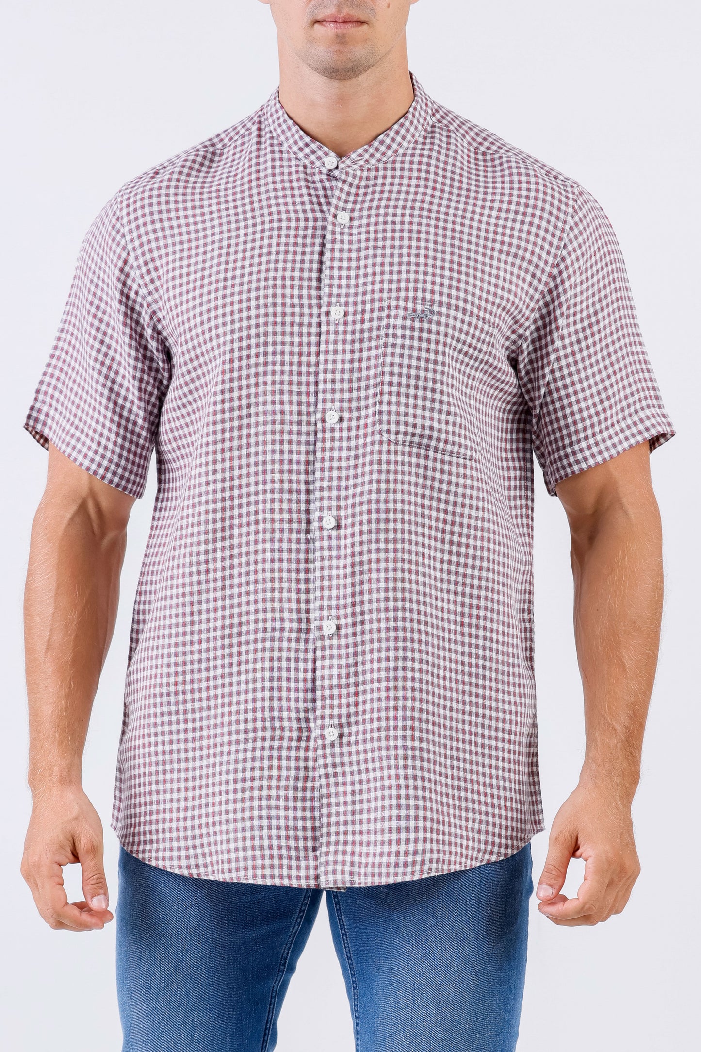 Crocodile Men Checks Leisure Fit Linen Shirt - Crimson