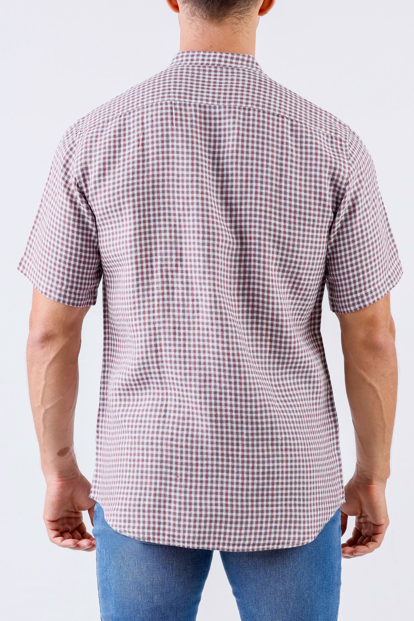 Crocodile Men Checks Leisure Fit Linen Shirt - Crimson