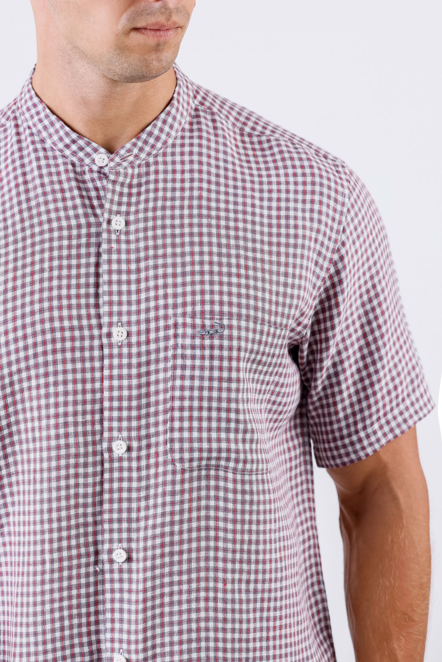 Crocodile Men Checks Leisure Fit Linen Shirt - Crimson