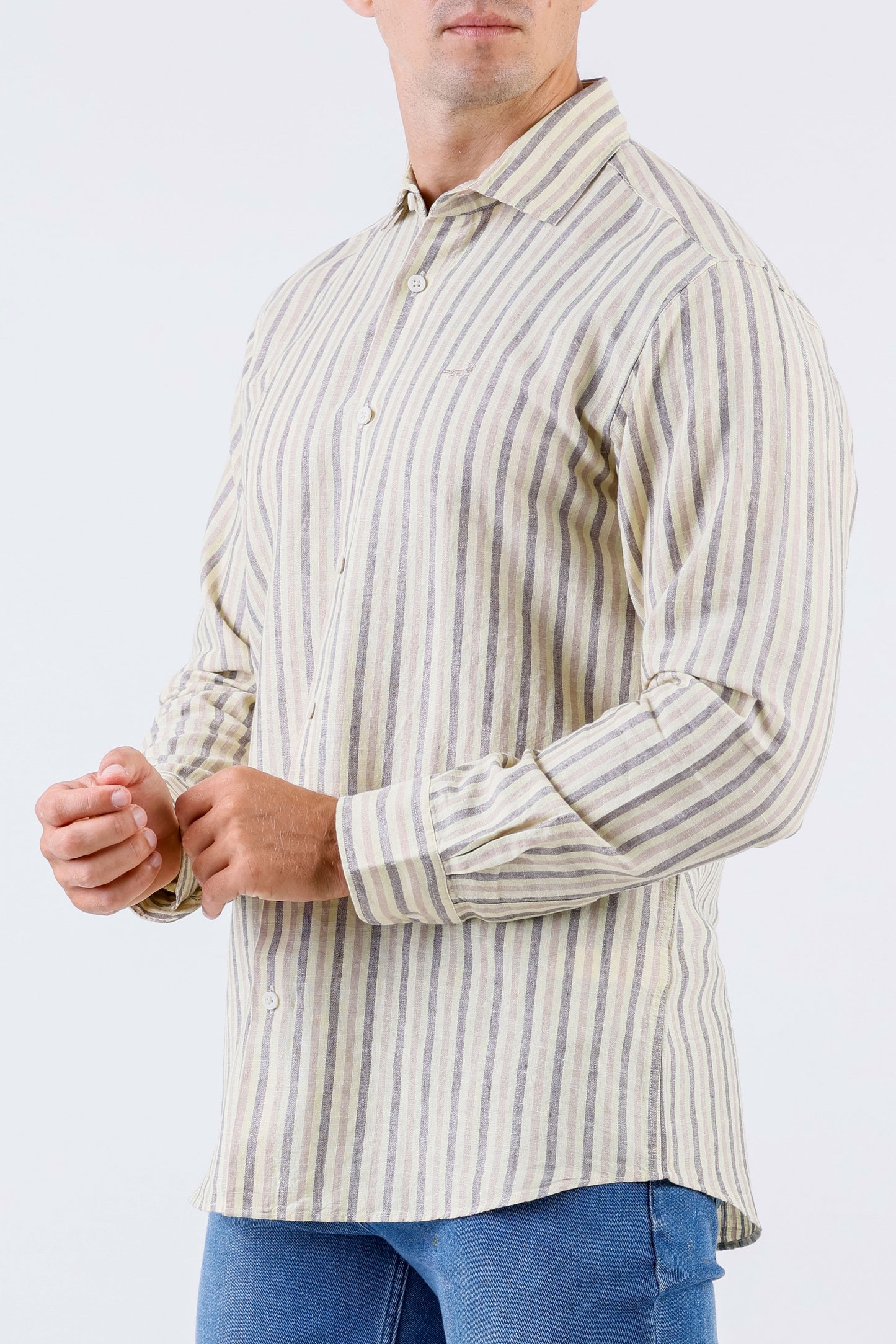 Crocodile Men Stripe Regular Fit Linen Shirt - Sheepskin