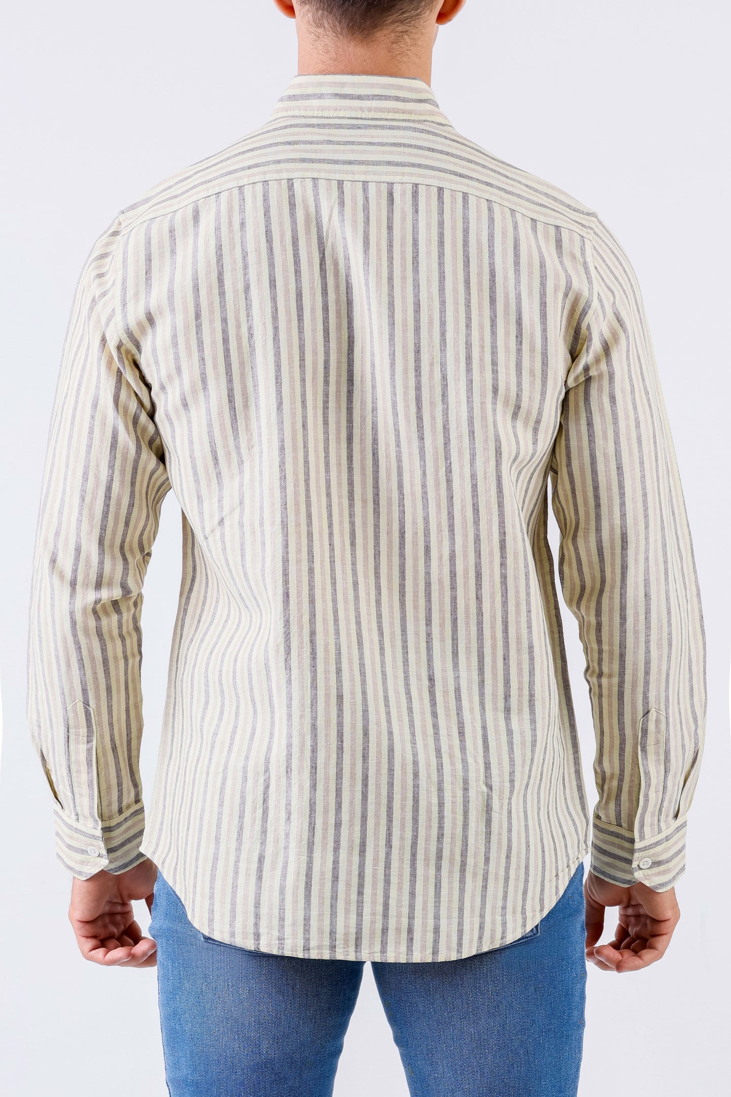 Crocodile Men Stripe Regular Fit Linen Shirt - Sheepskin