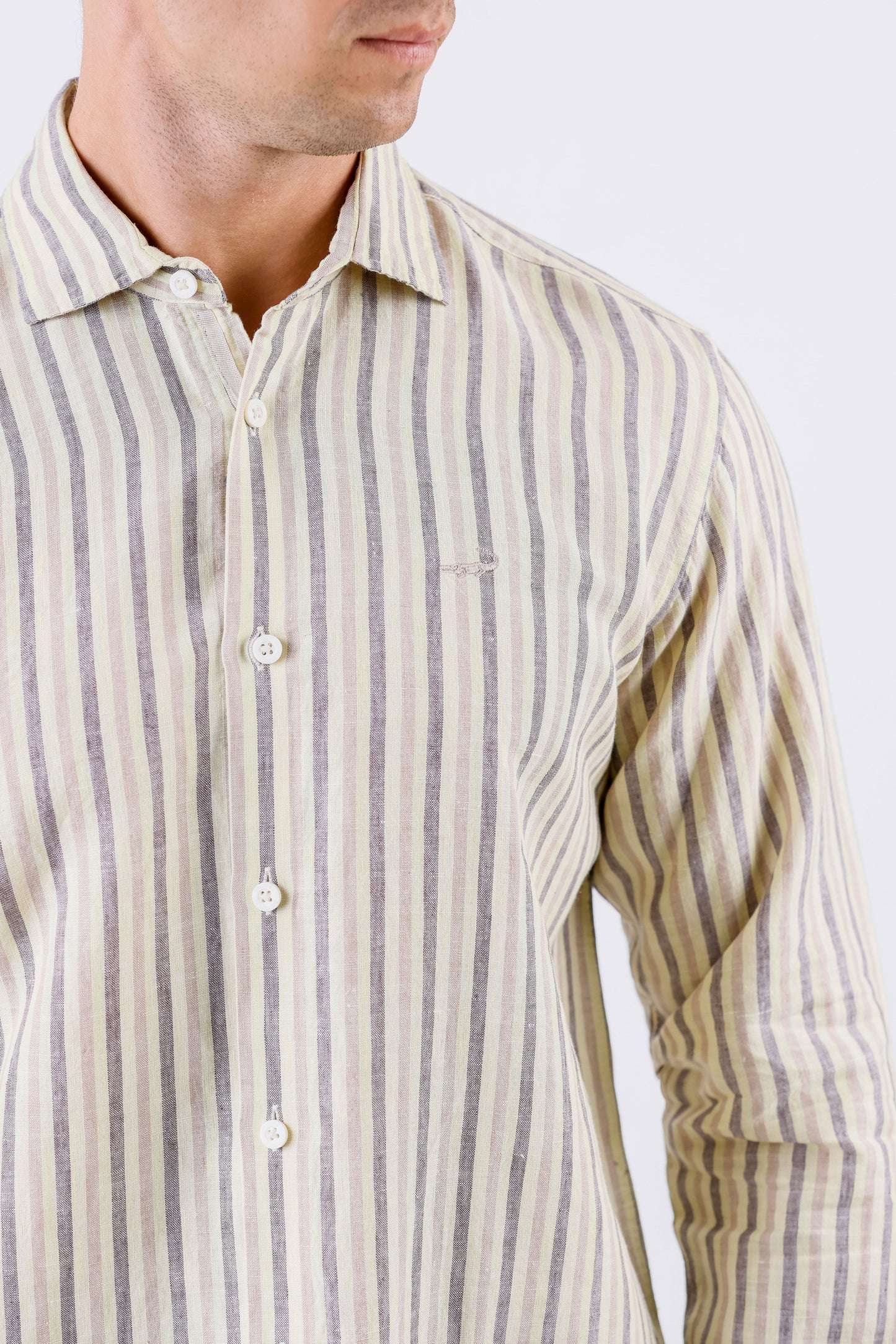 Crocodile Men Stripe Regular Fit Linen Shirt - Sheepskin