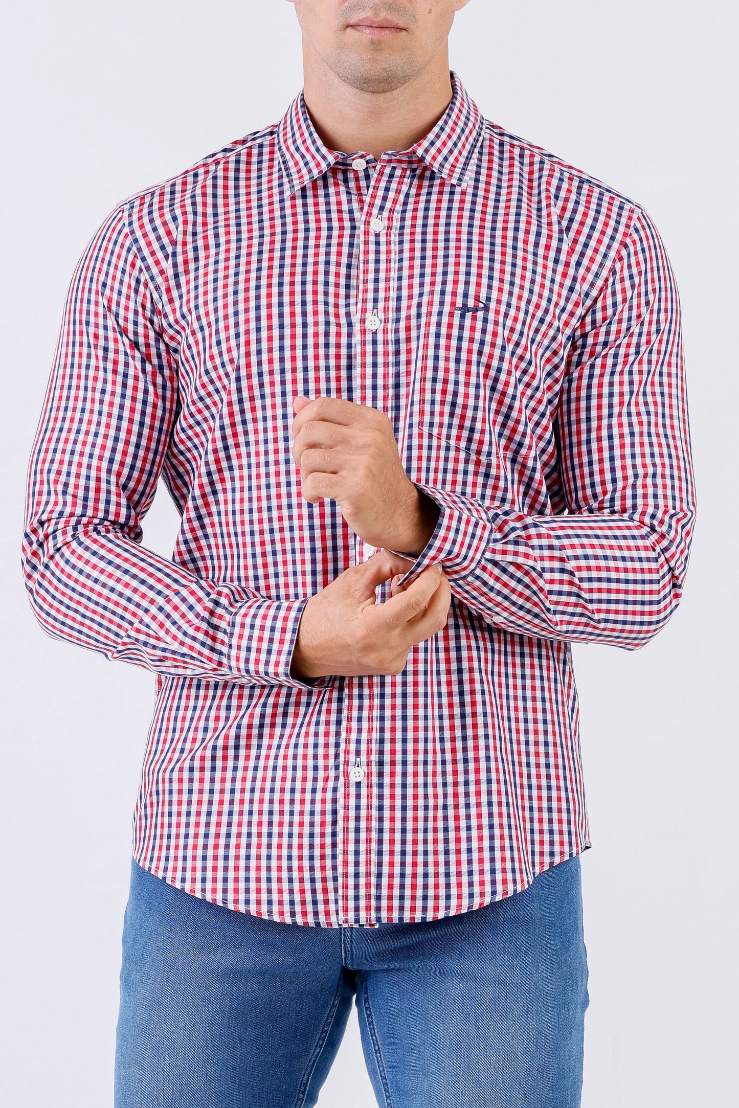 Crocodile Men Casual Checks Slim Fit Shirt - Biking Red