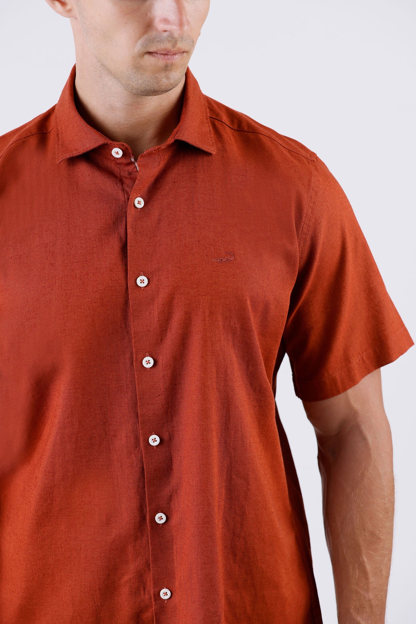 Crocodile Men Casual Plain Slim Fit Shirt - Copper Brown