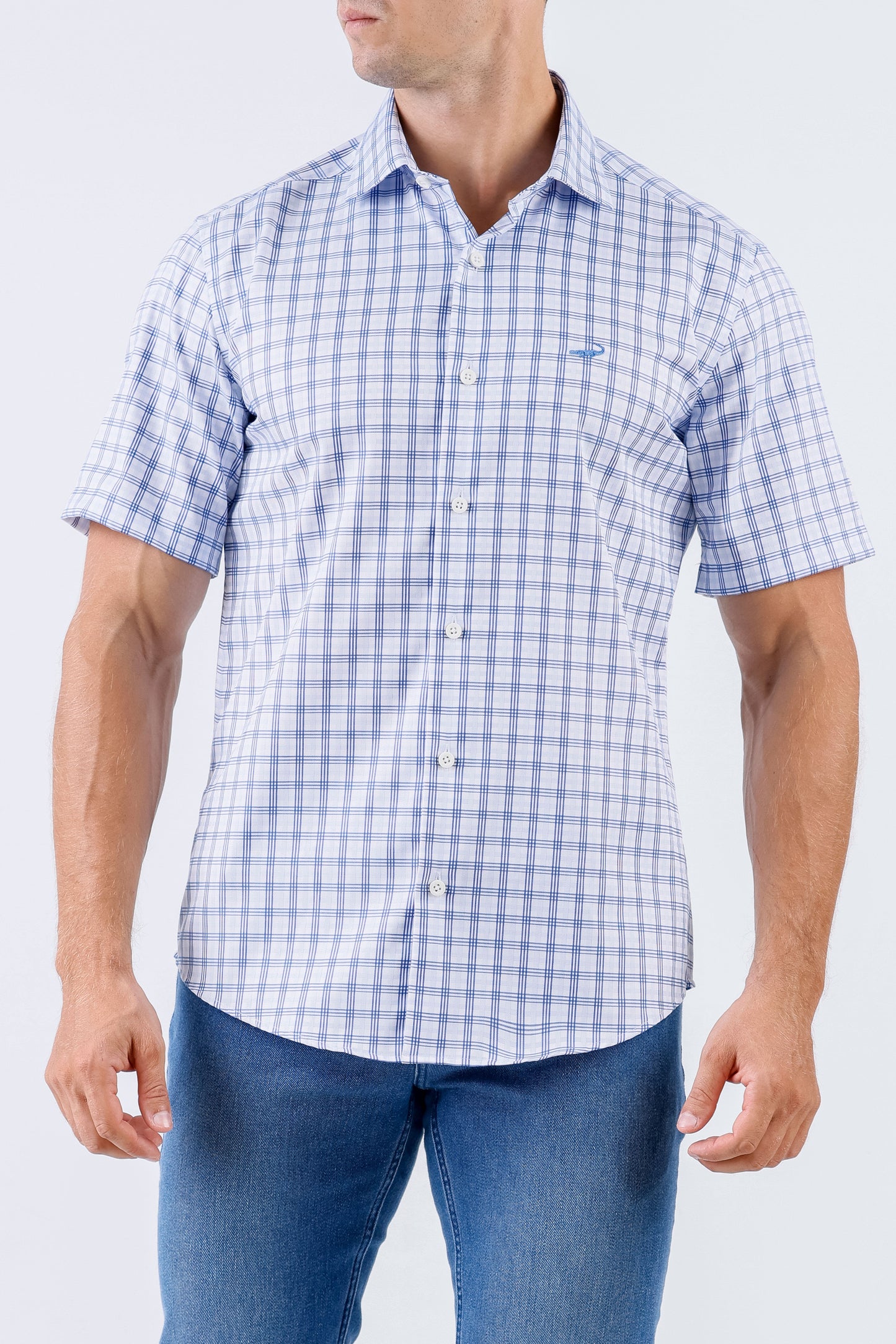 Crocodile Men Casual Checks Slim Fit Shirt - Estate Blue