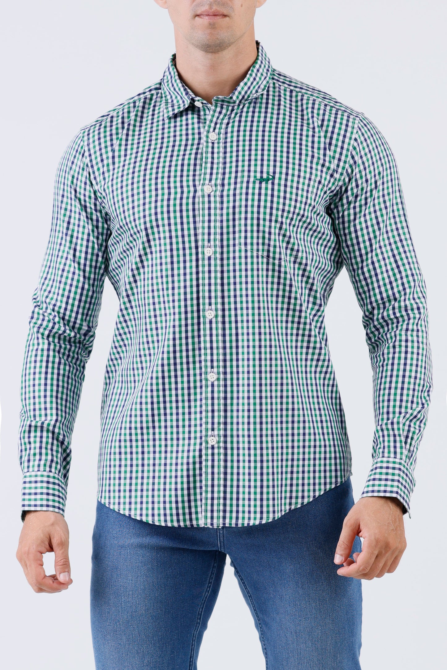 Crocodile Men Casual Checks Slim Fit Shirt - Elm Green