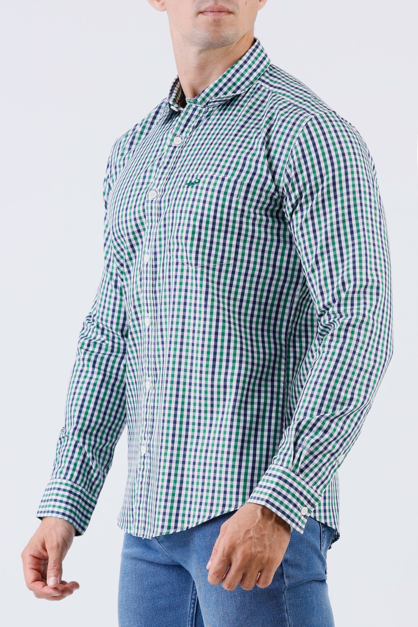 Crocodile Men Casual Checks Slim Fit Shirt - Elm Green