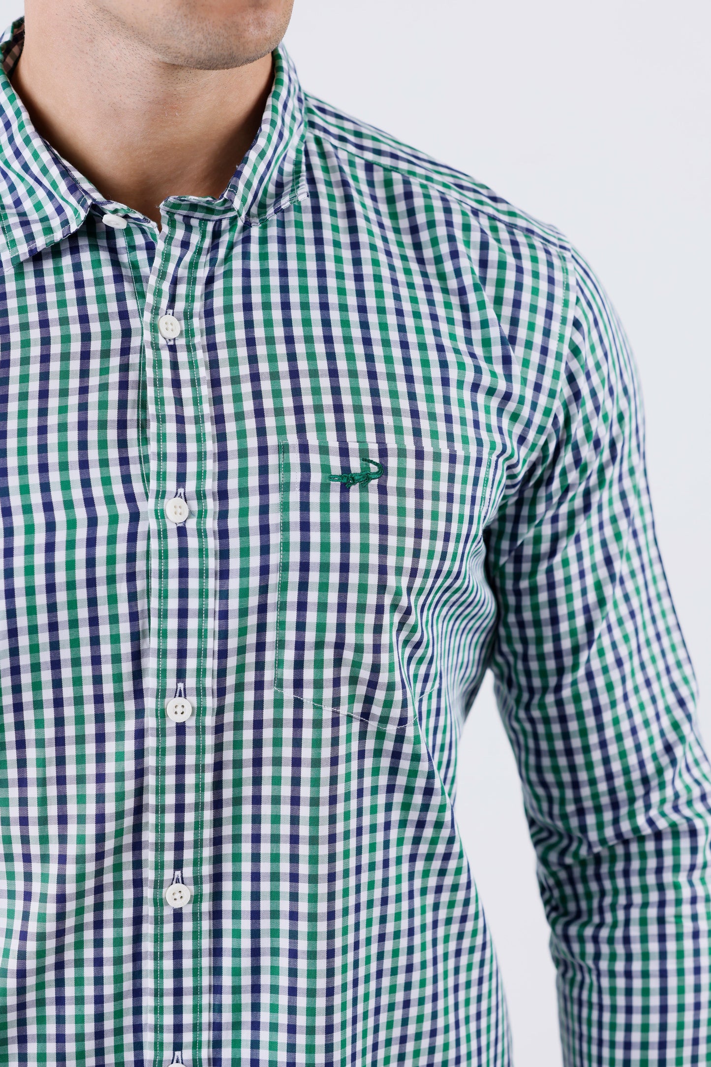 Crocodile Men Casual Checks Slim Fit Shirt - Elm Green