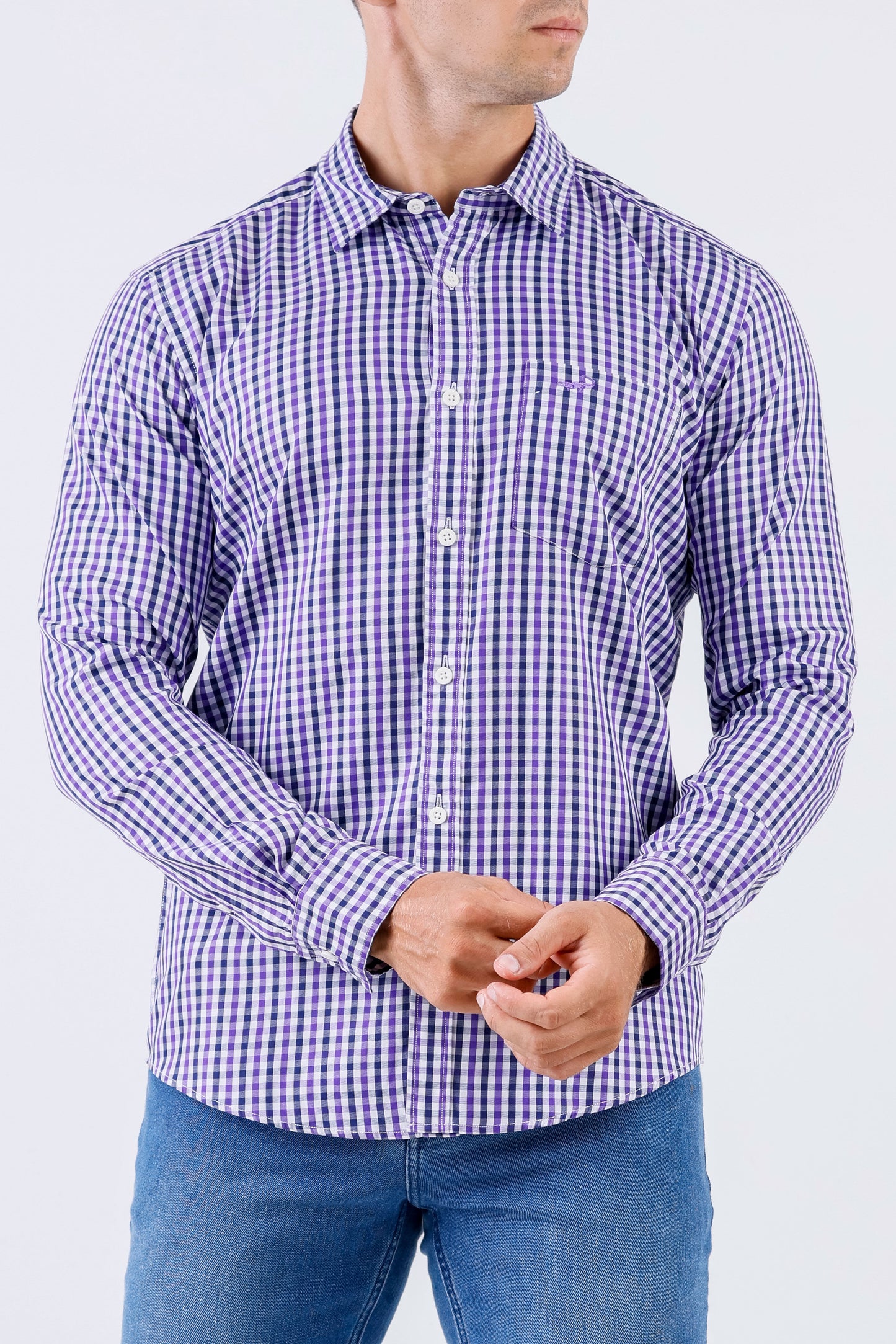 Crocodile Men Casual Checks Slim Fit Shirt - Medium Violet