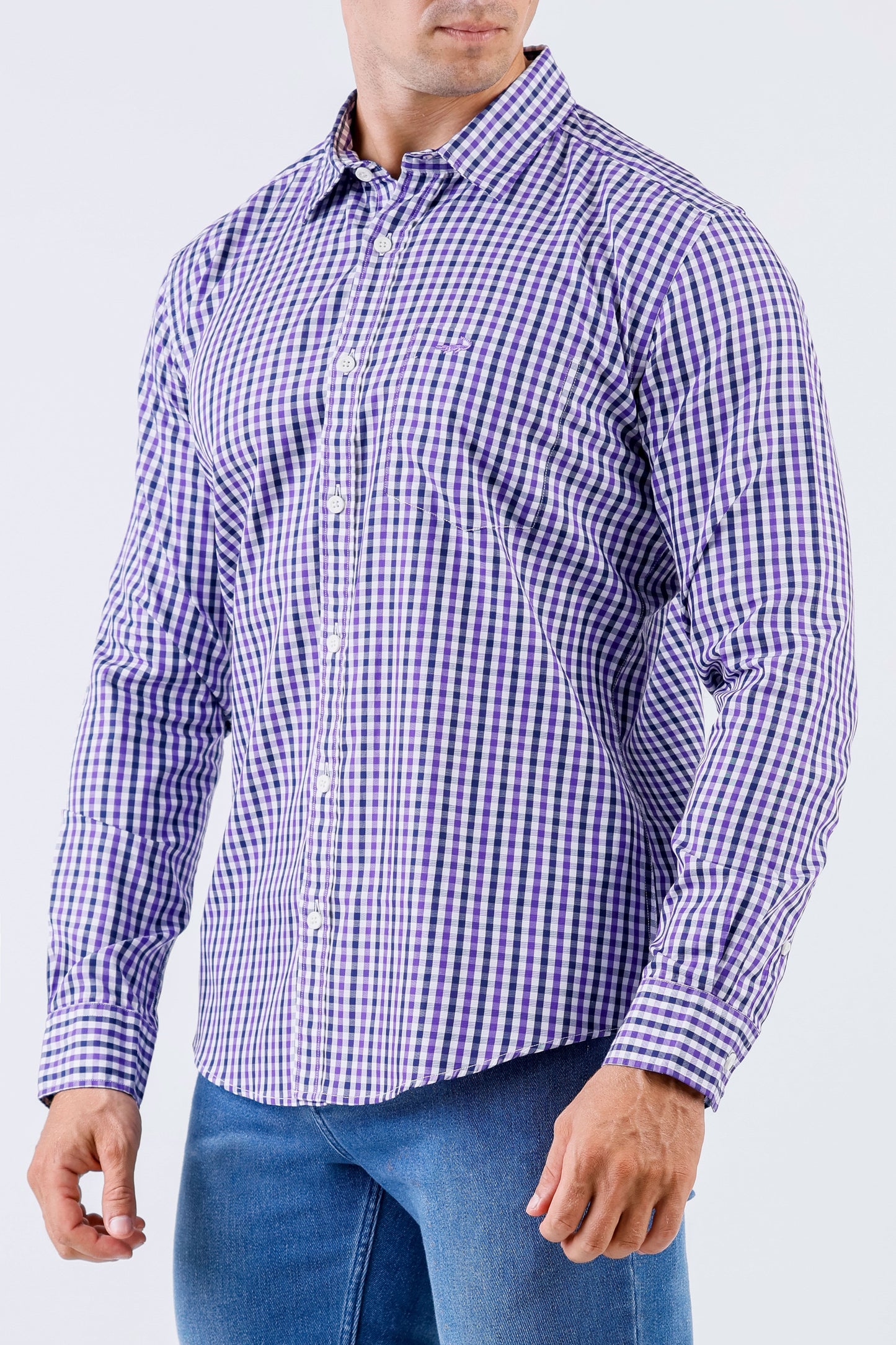 Crocodile Men Casual Checks Slim Fit Shirt - Medium Violet