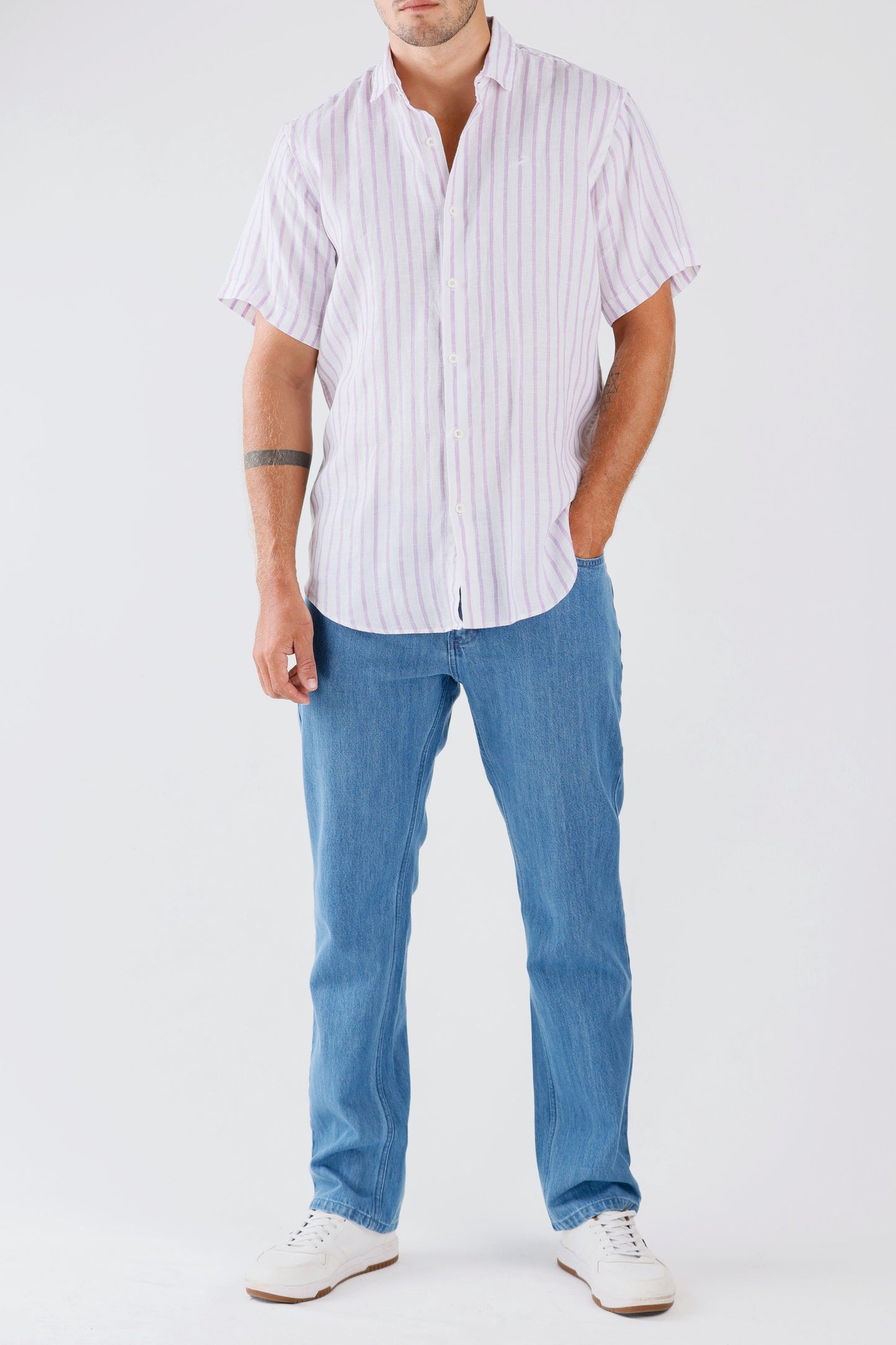 Crocodile Semi Casual Regular Fit Hs Linen Shirt Blue - Lavender Blue