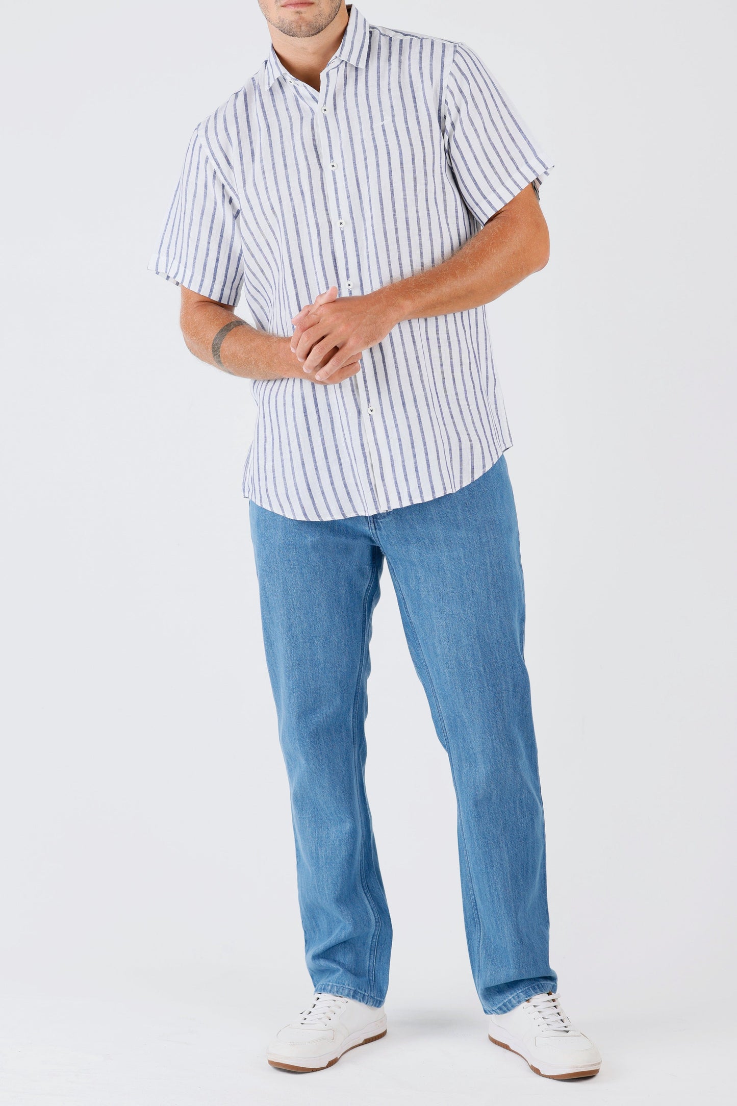 Crocodile Semi Casual Regular Fit Hs Linen Shirt Navy