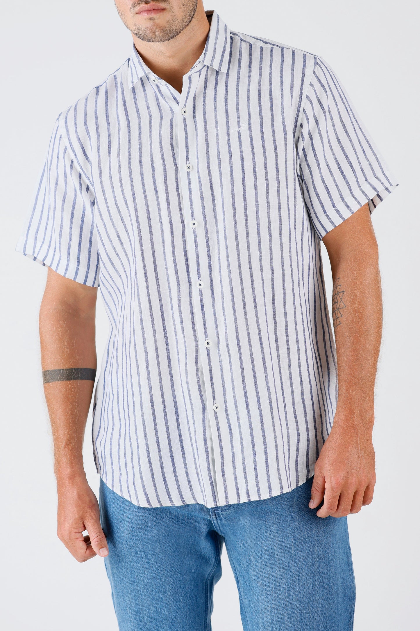 Crocodile Semi Casual Regular Fit Hs Linen Shirt Navy