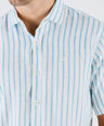 Crocodile Semi Casual Regular Fit Hs Linen Shirt Blue - Blue Mist