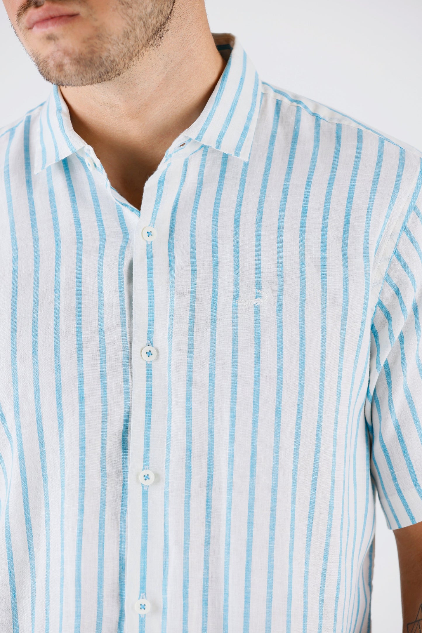 Crocodile Semi Casual Regular Fit Hs Linen Shirt Blue - Blue Mist