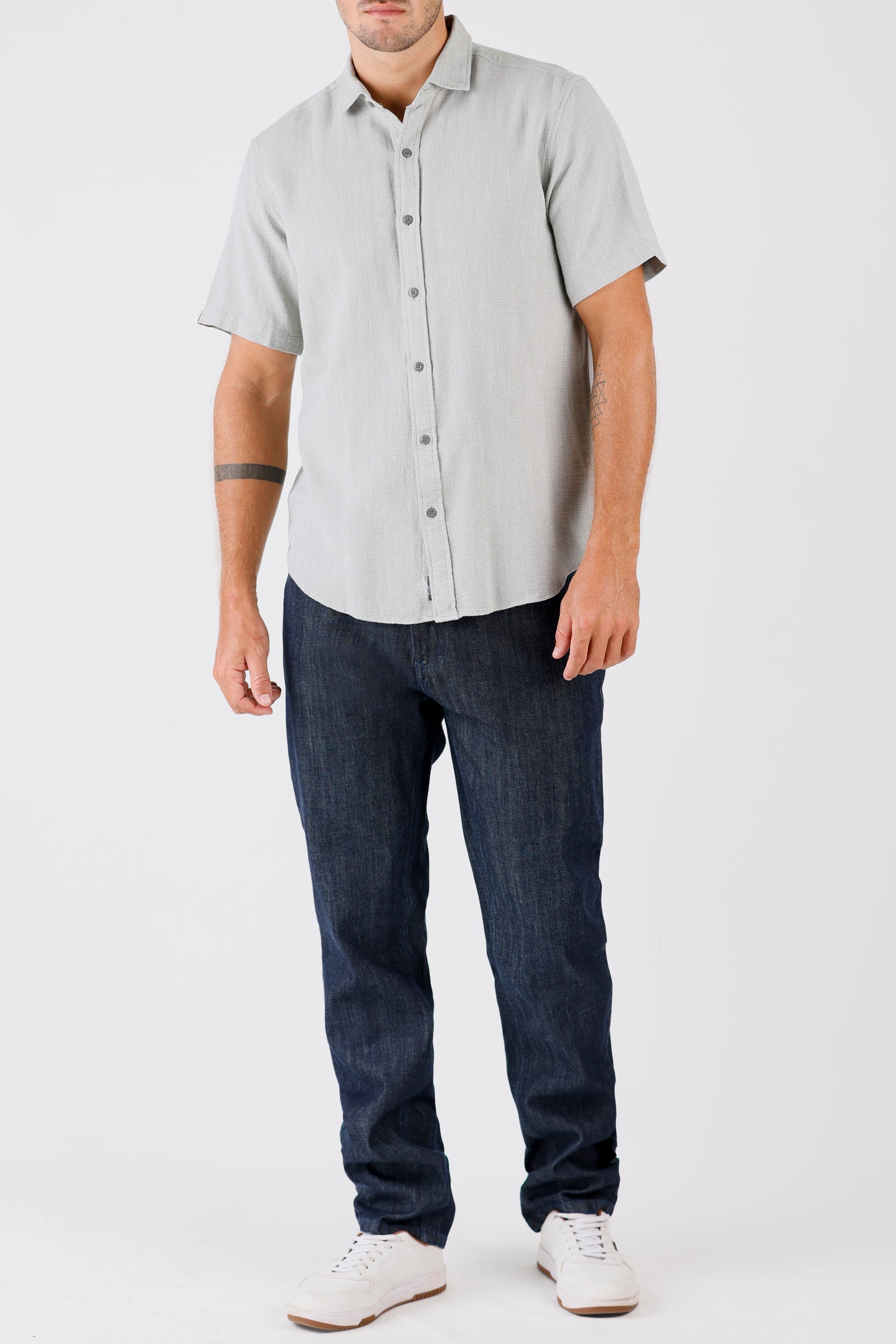 Crocodile Casual Fit HS Linen Shirt Green