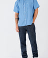 Crocodile Mens Leisure Fit Hs Linen Shirt Mediterranian Blue