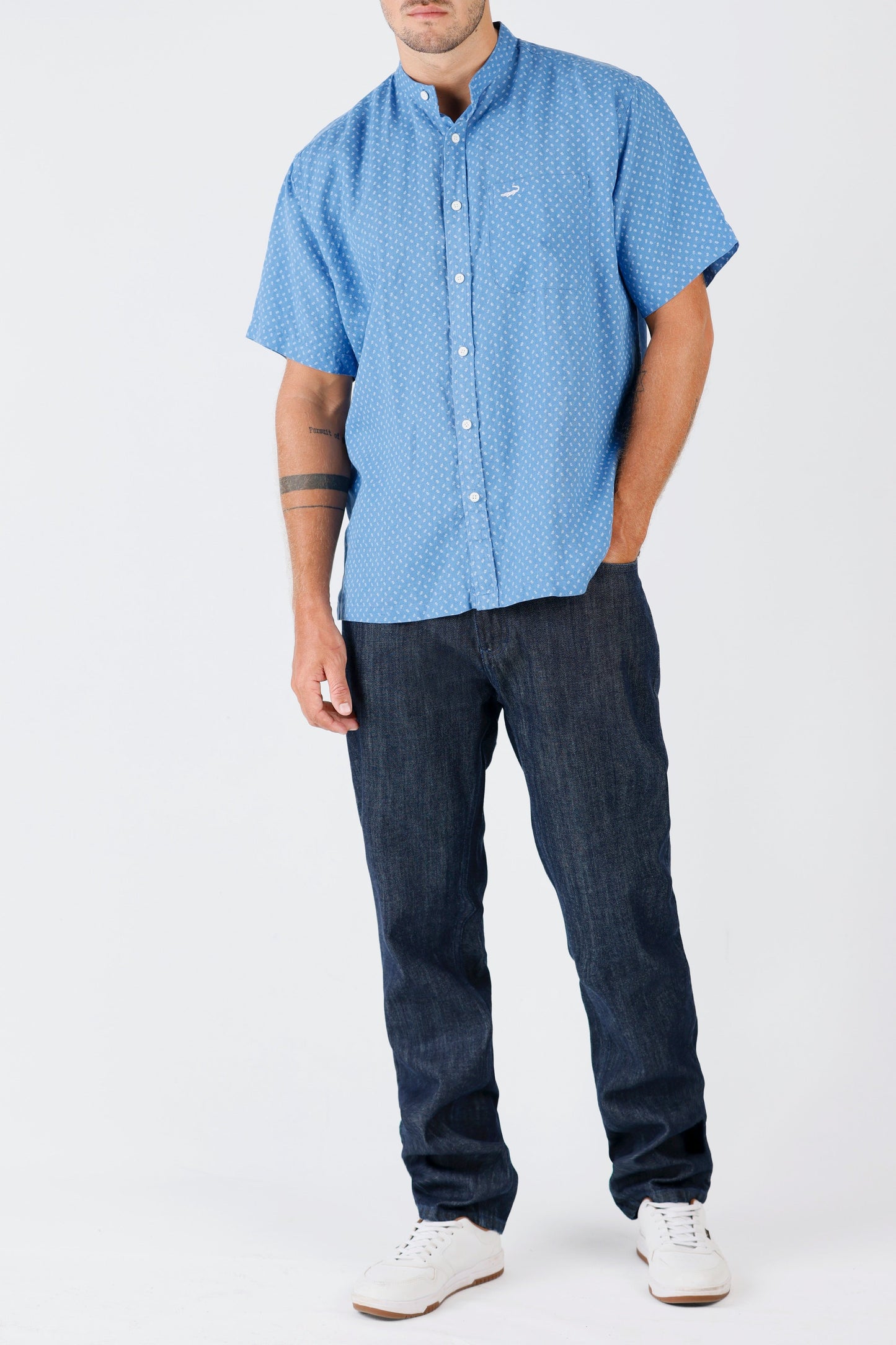 Crocodile Mens Leisure Fit Hs Linen Shirt Mediterranian Blue