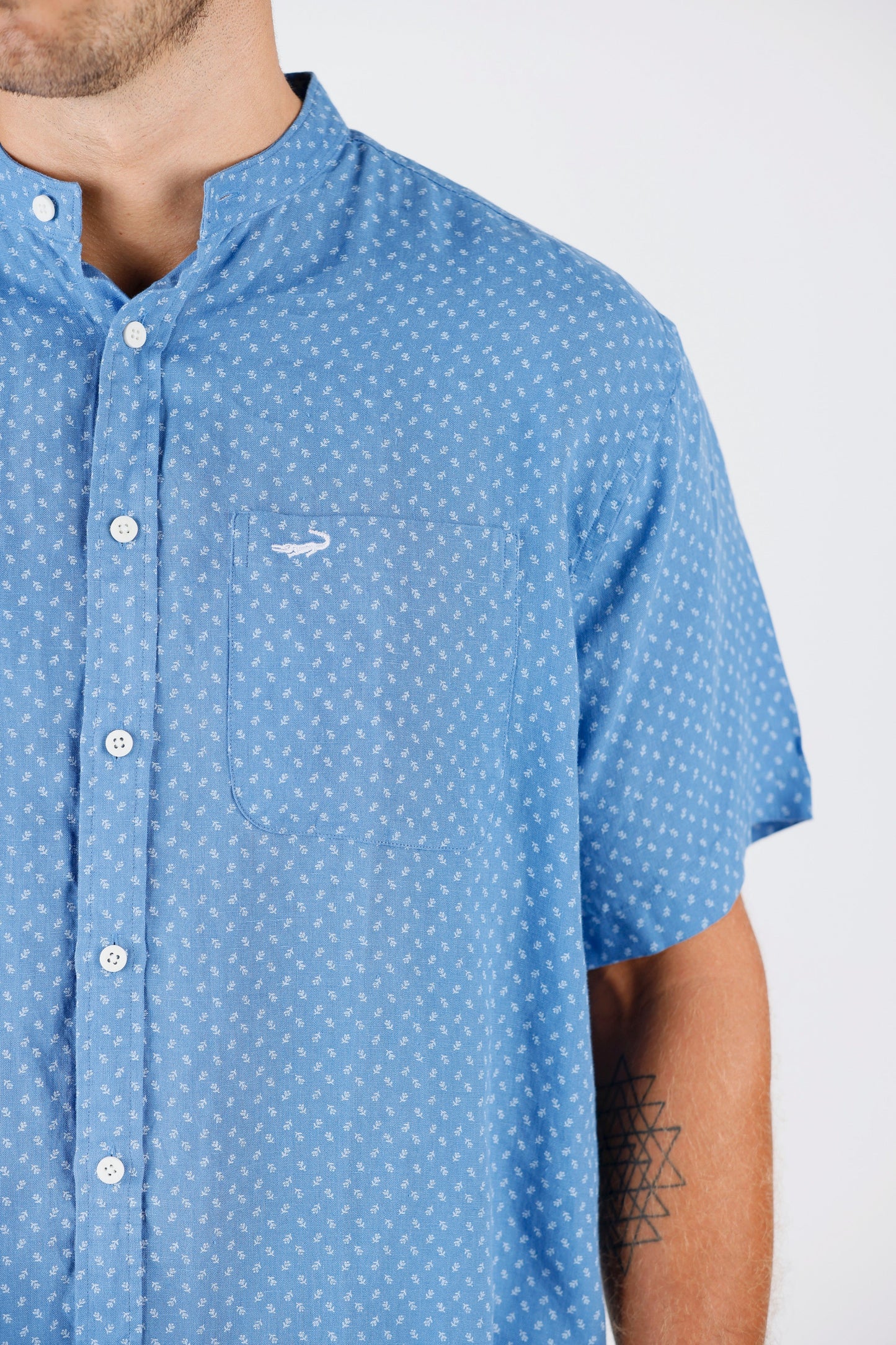 Crocodile Mens Leisure Fit Hs Linen Shirt Mediterranian Blue
