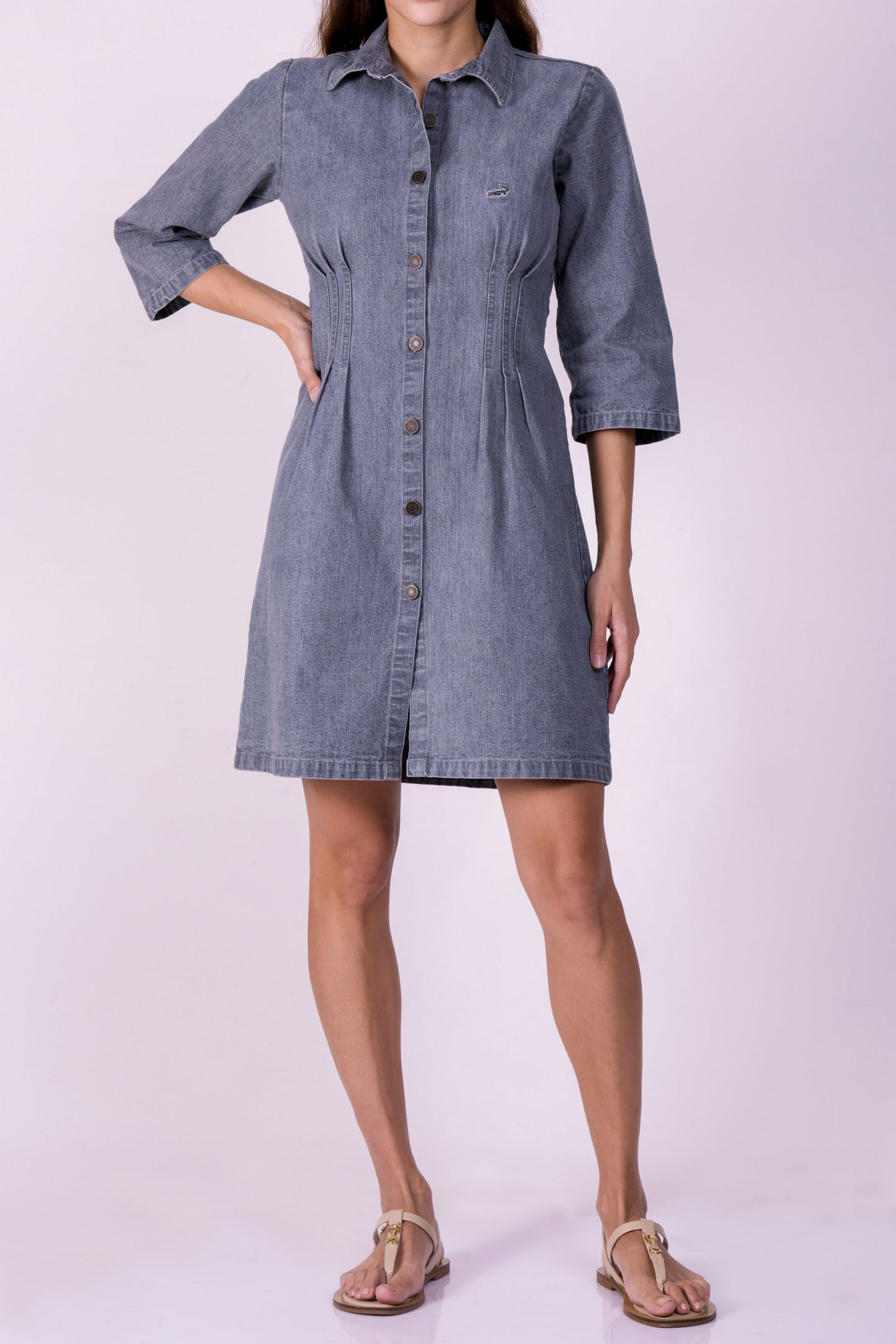 Crocodile Ladies Denim Dress 3/4 Sleeve Black Inck