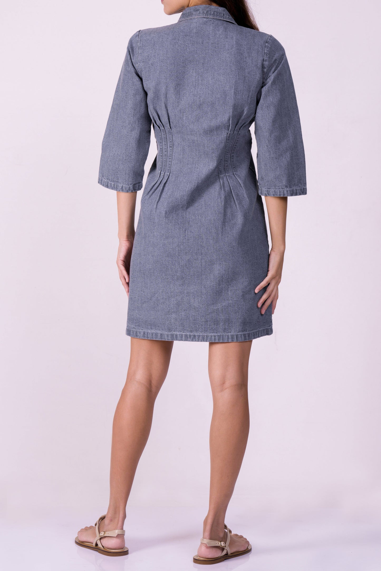 Crocodile Ladies Denim Dress 3/4 Sleeve Black Inck