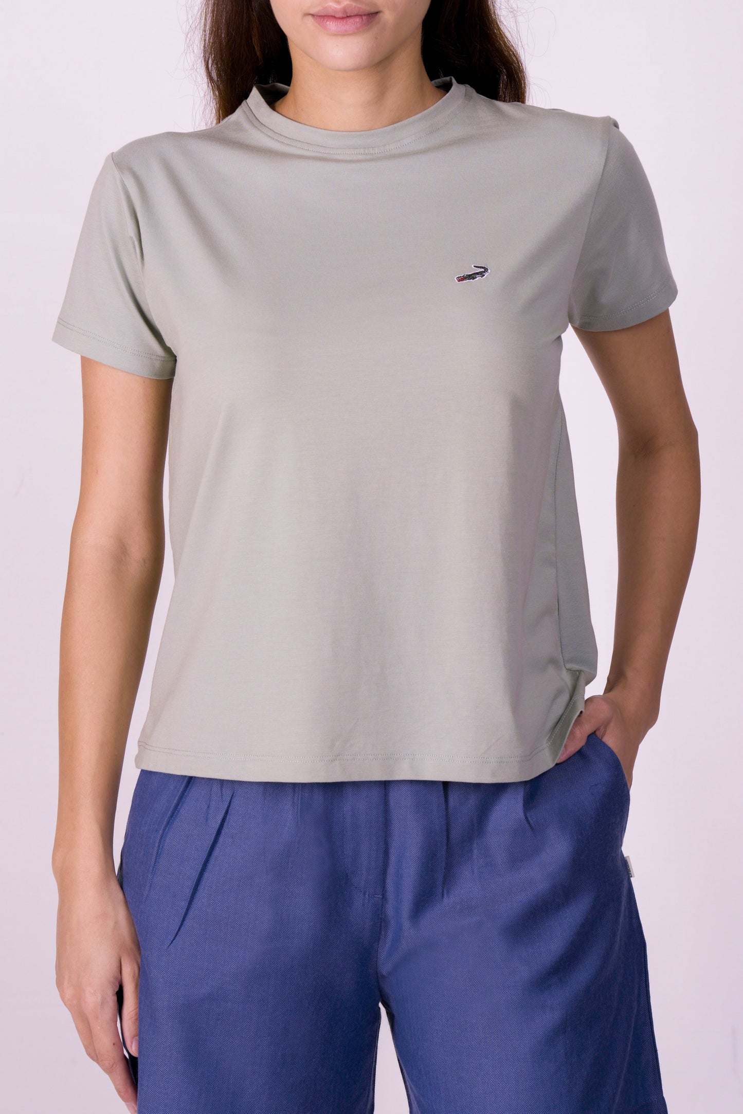 Crocodile Ladies Crew Neck T Shirt Green - Hedge Green
