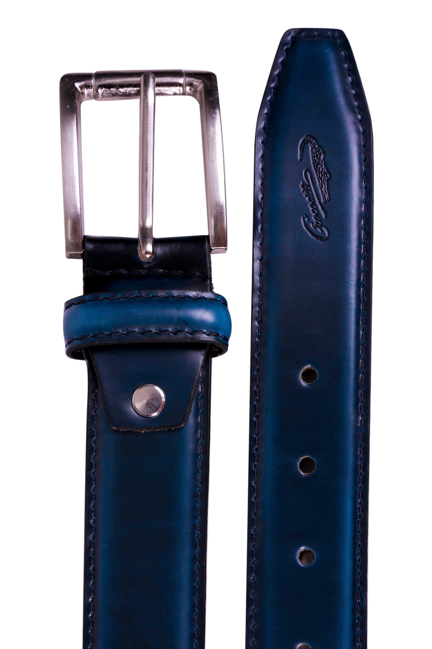 Crocodile Mens Leather Belts - Maroon Blue