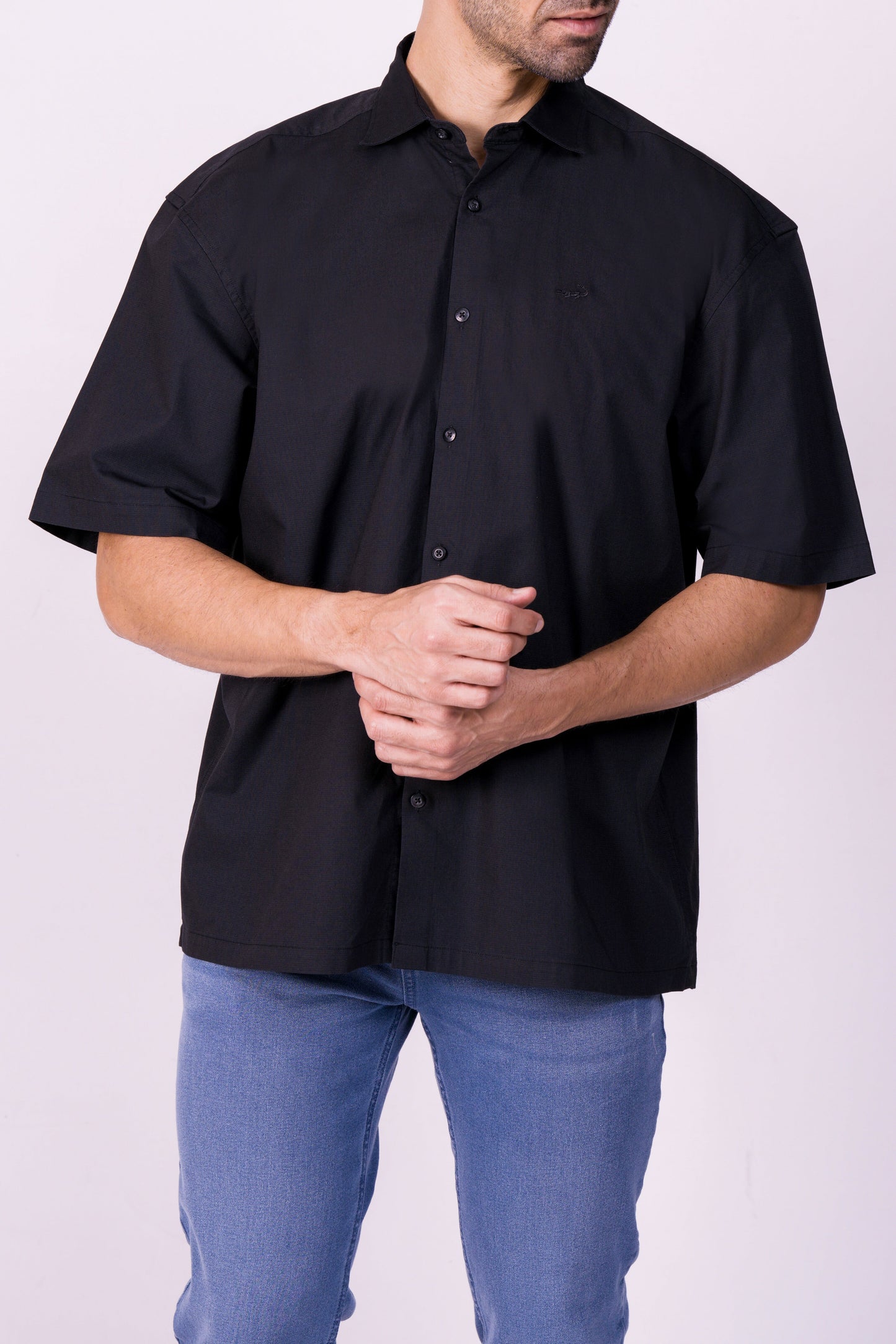 Crocodile Mens Semi Casual Mens Oversized Hs Shirt Black Inck