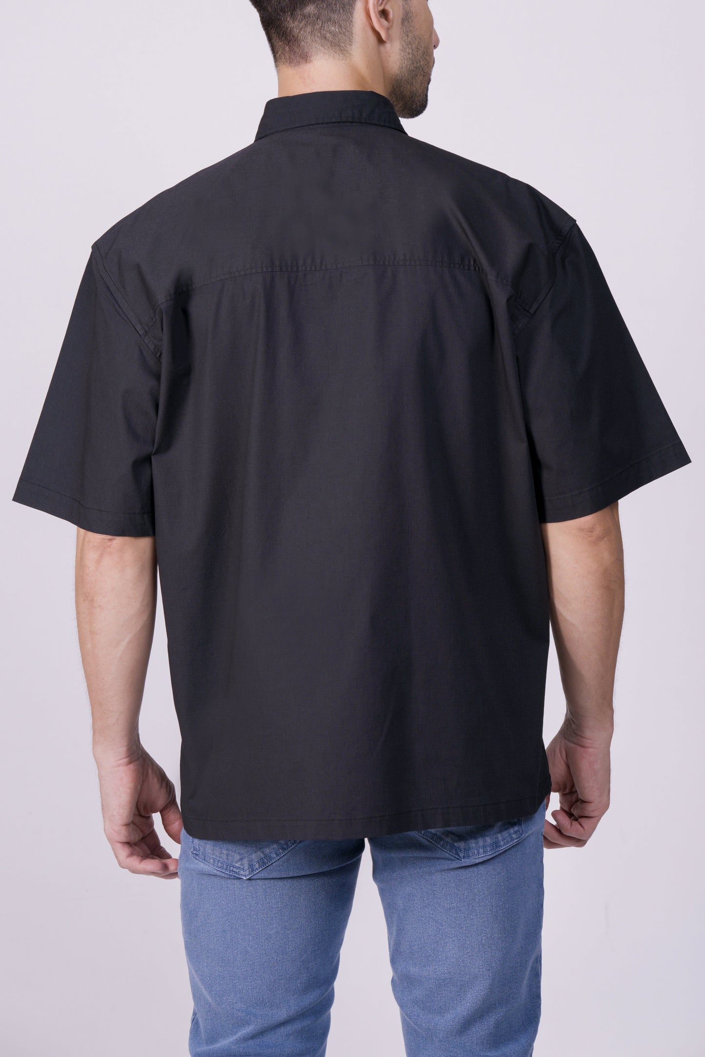 Crocodile Mens Semi Casual Mens Oversized Hs Shirt Black Inck