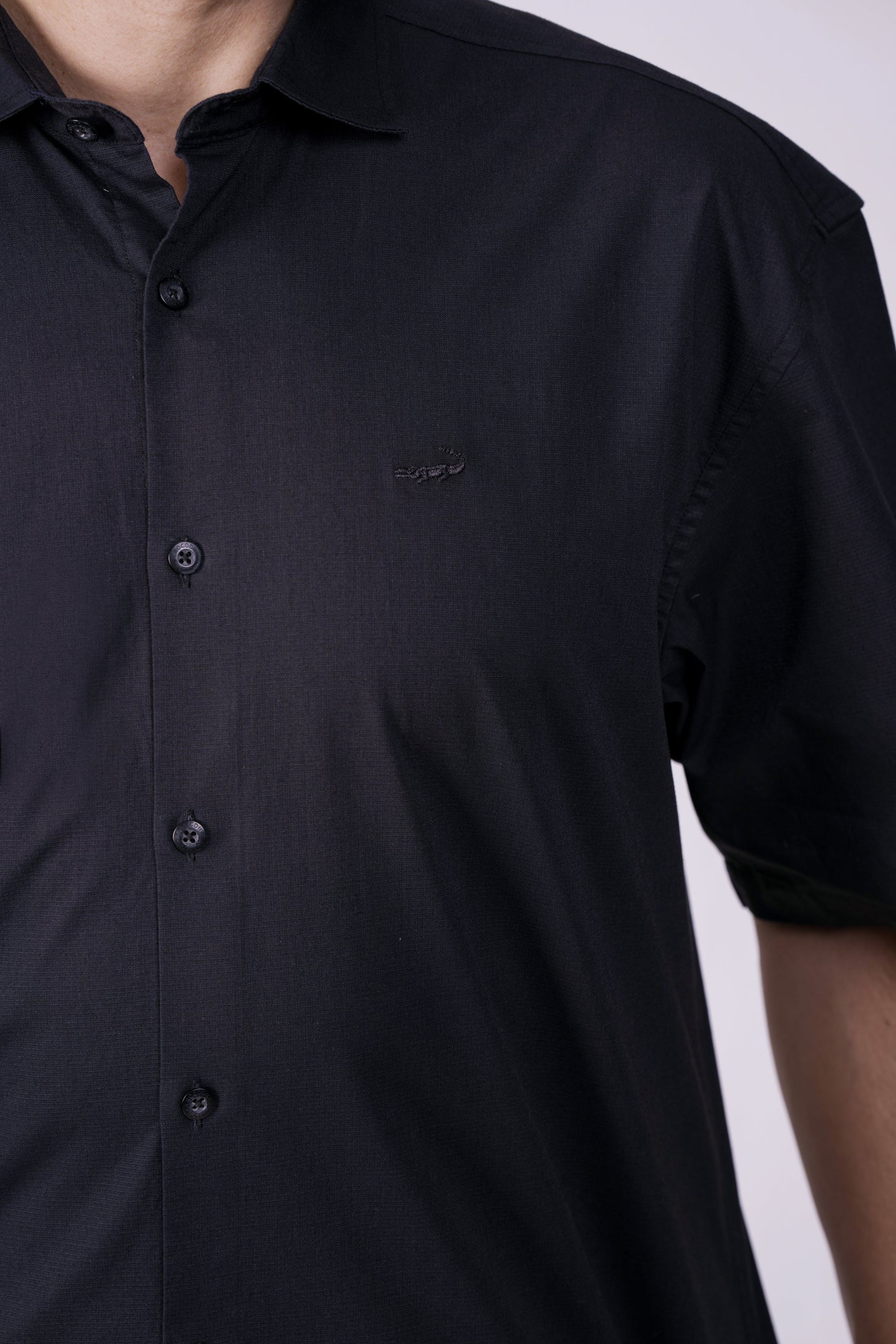 Crocodile Mens Semi Casual Mens Oversized Hs Shirt Black Inck