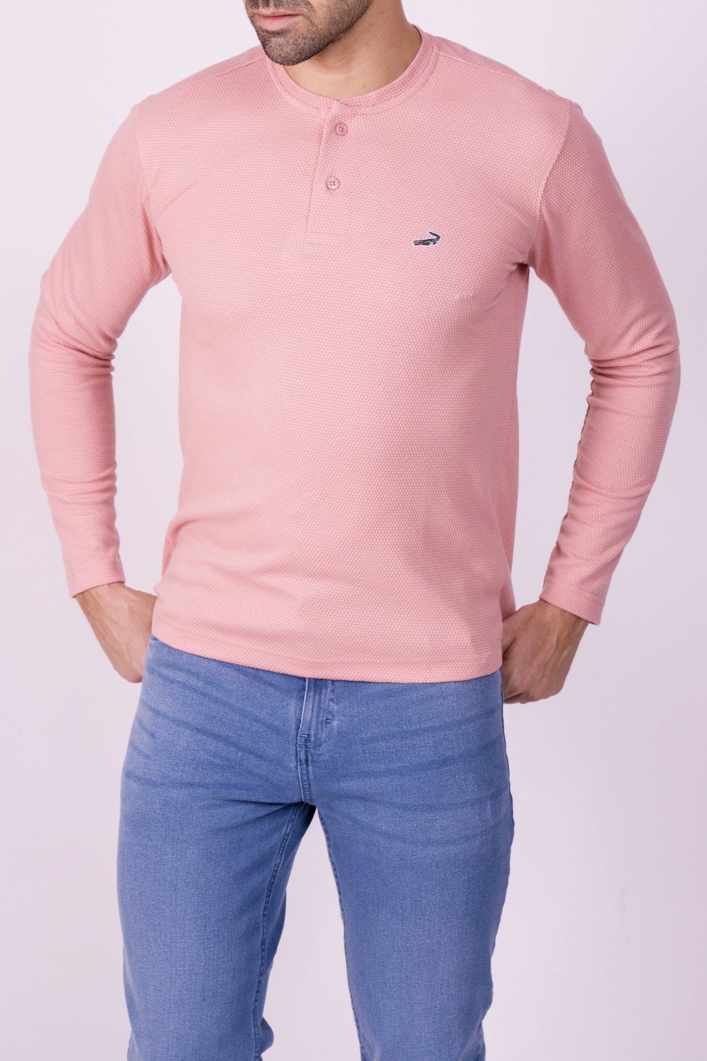 Crocodile Slim Fit Henley T Shirt Orange - Shell Coral
