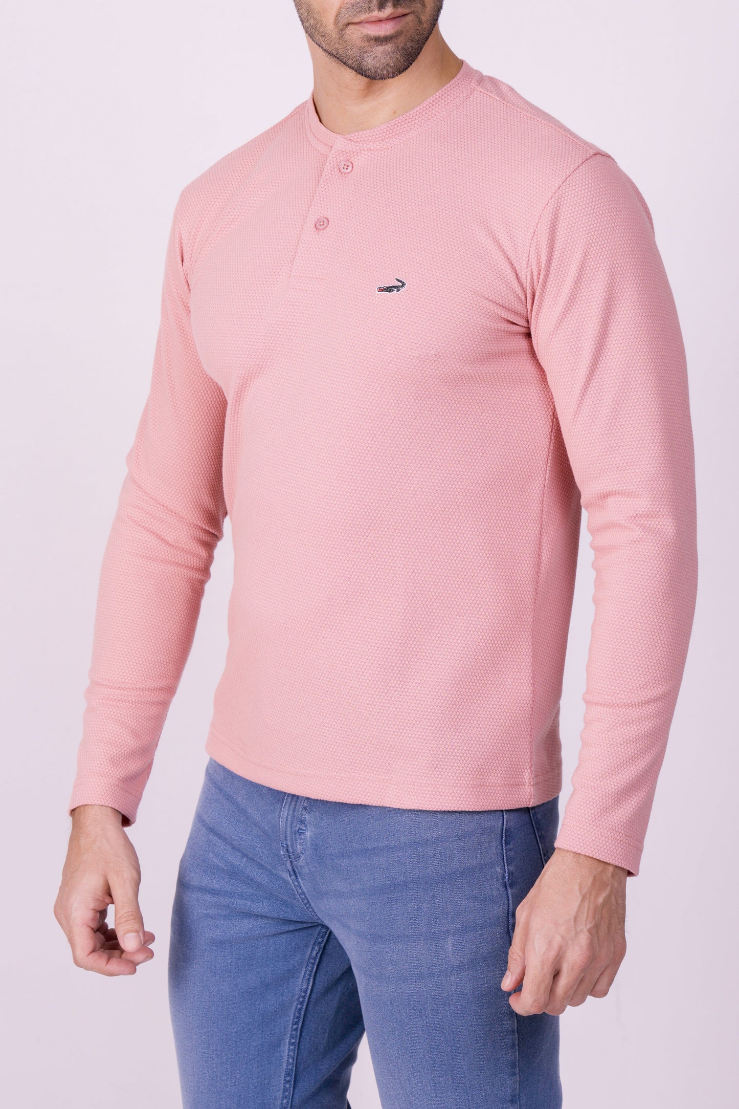 Crocodile Slim Fit Henley T Shirt Orange - Shell Coral